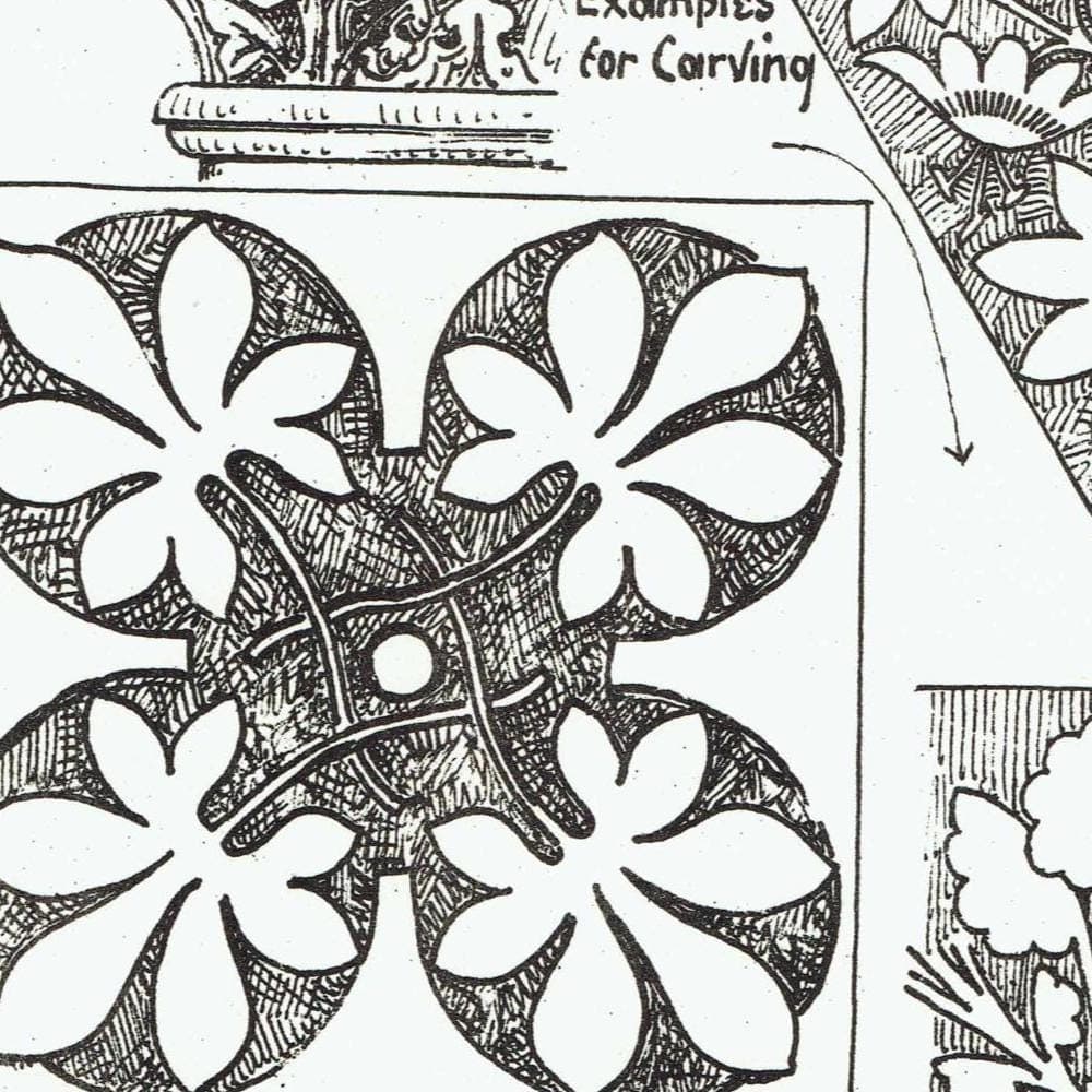 1898 Foliage Carving Architecture Print - Tudor Foliation, Acanthus & Iris Motifs - Antique Decorative Design Plate - 8 x 10.75 in - Image 4