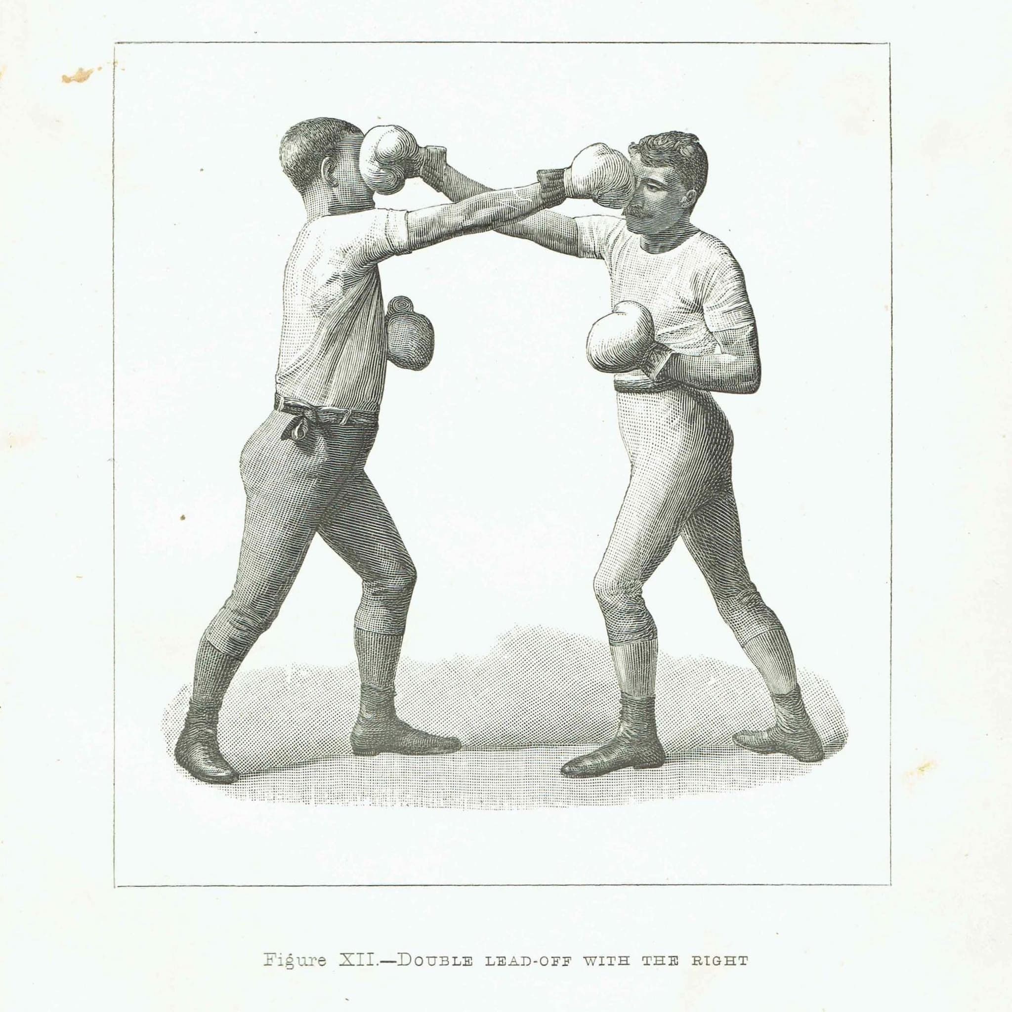 1889 Boxing Double Lead-Off - Original Antique Print - Badminton Library Victorian Pugilism Sports Instruction Manual - 5 x 7 in