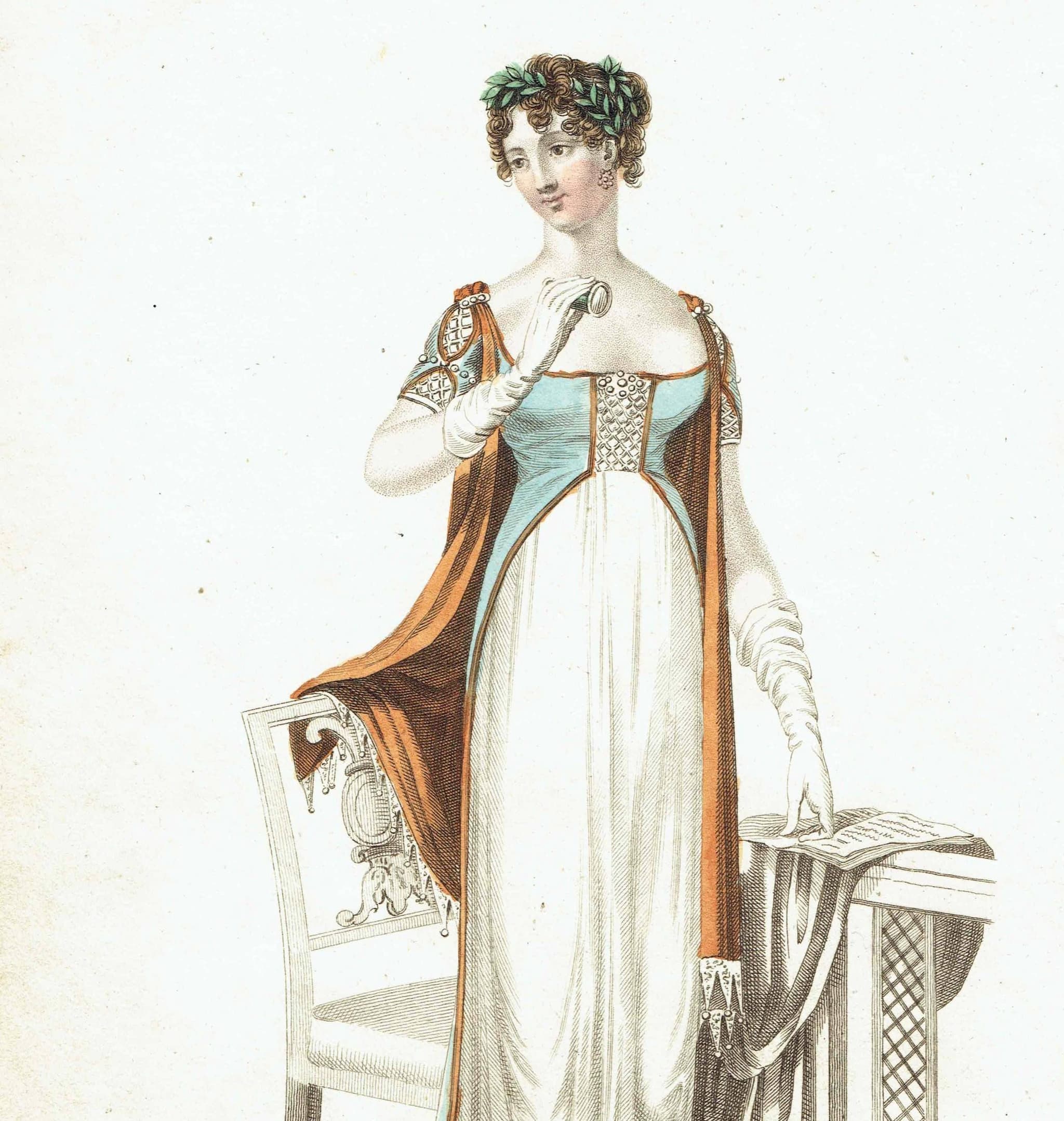 1811 La Belle Assemblee Fashion Magazine Regency Opera Dress Print - Original Antique Hand-Coloured - Period Fashion Costume - 5.25 x 9 in - Image 1