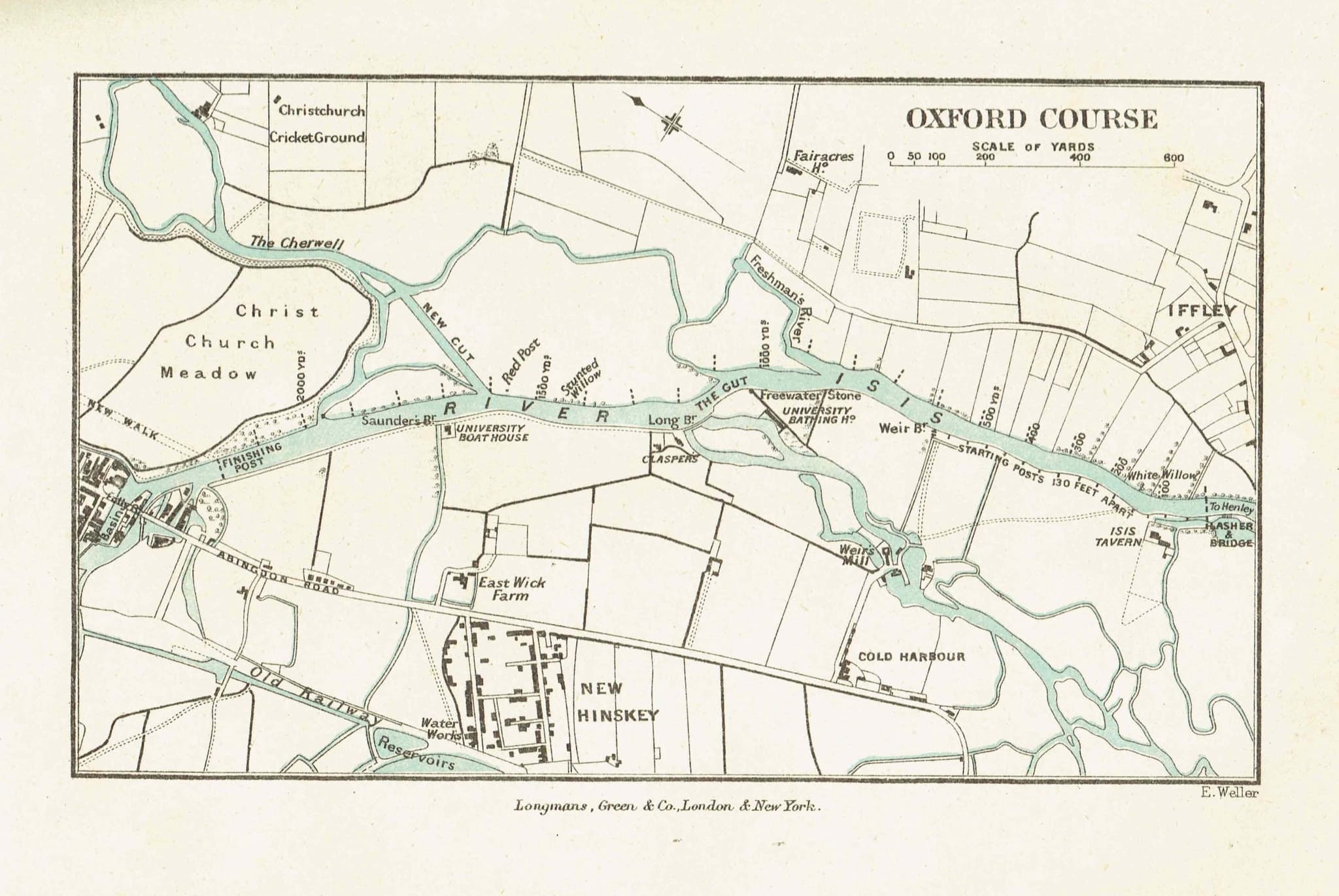 1891 Oxford Course River Isis Map - Original Antique Engraving By Weller - Badminton Library Rowing Boat Race Victorian Sport - 7 x 4.75 in - Image 2