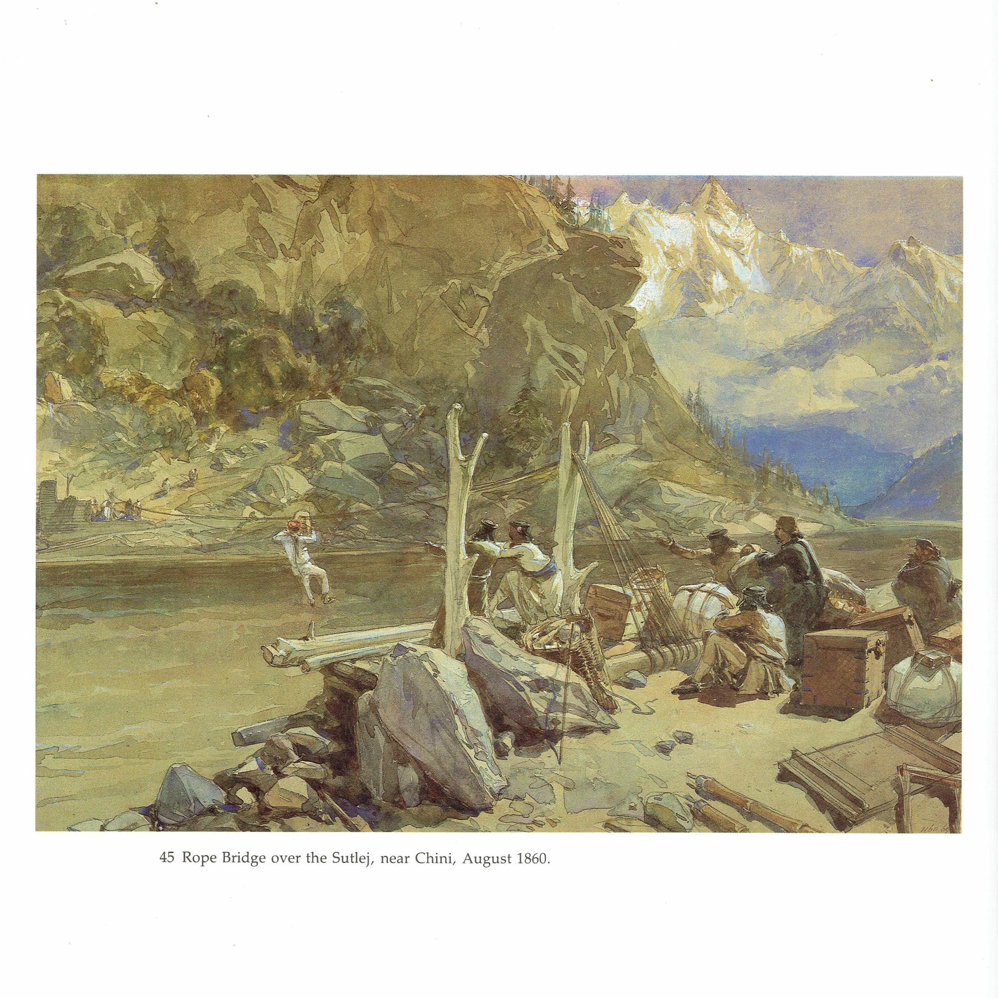 1860 Rope Bridge Sutlej River - Original Vintage Print By Simpson - India Himalayan Landscape Victorian Travel Sketch - 9.25 x 8.5 in - Image 2