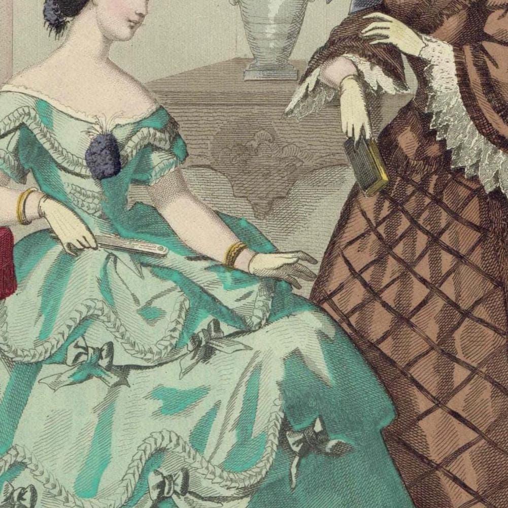 1857 Modes de Paris No.9 Print - Hand-Coloured Fashion Plate - Parisian Dress Costume History - 9.75 x 6.75 in - Image 3
