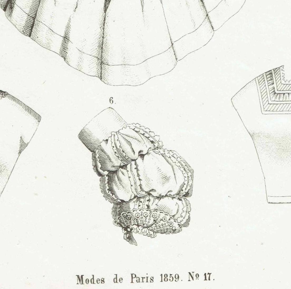 1859 Modes de Paris Fashion No.17 Print - Headpieces & Mantle Design - Victorian Costume Illustration - 9.5 x 6.5 in - Image 3