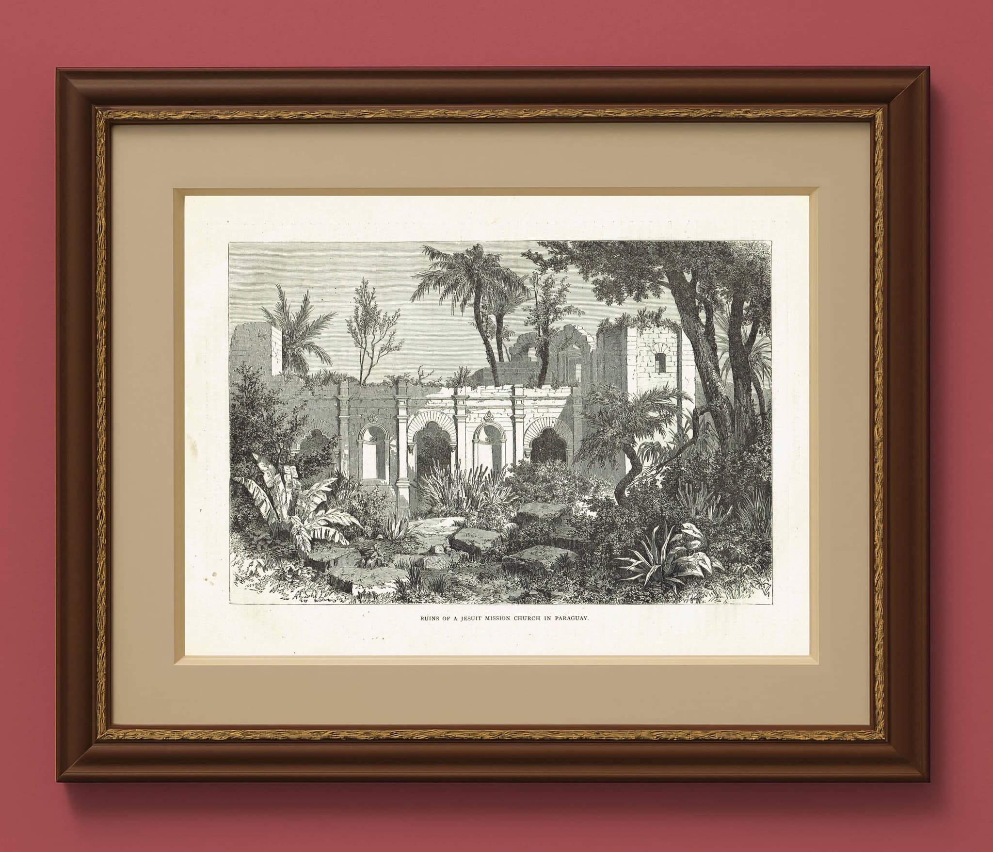 1870s Original Jesuit Mission Church Ruins Paraguay Woodblock Print - South American Architecture - Victorian Travel Drawing - 12 x 8.5 in