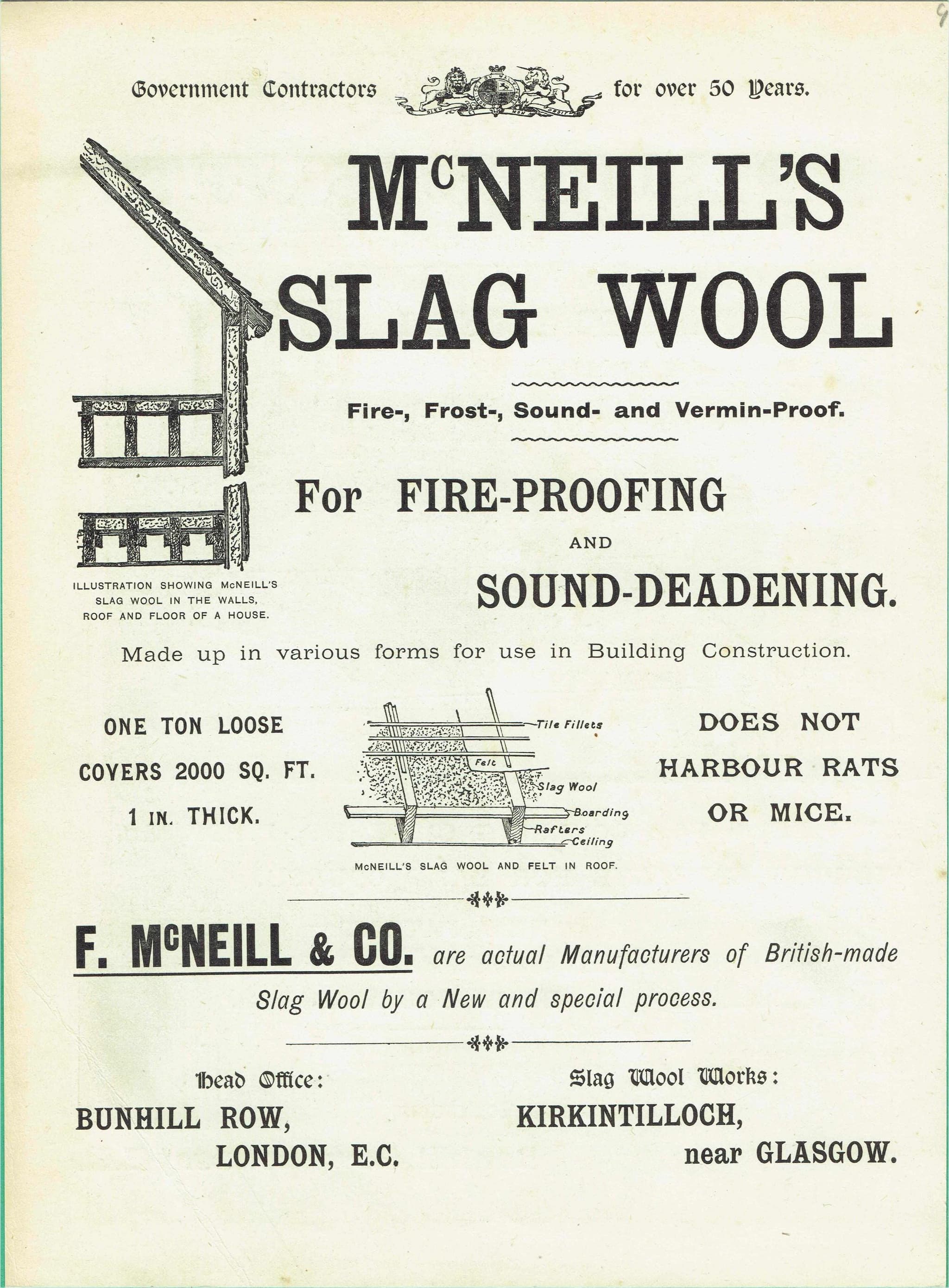 1898 McNeill’s Felt Slag Wool Print - Victorian Roofing, Damp-Proofing & Fire-Proofing - Antique Advert - 8 x 10.75 in - Image 6