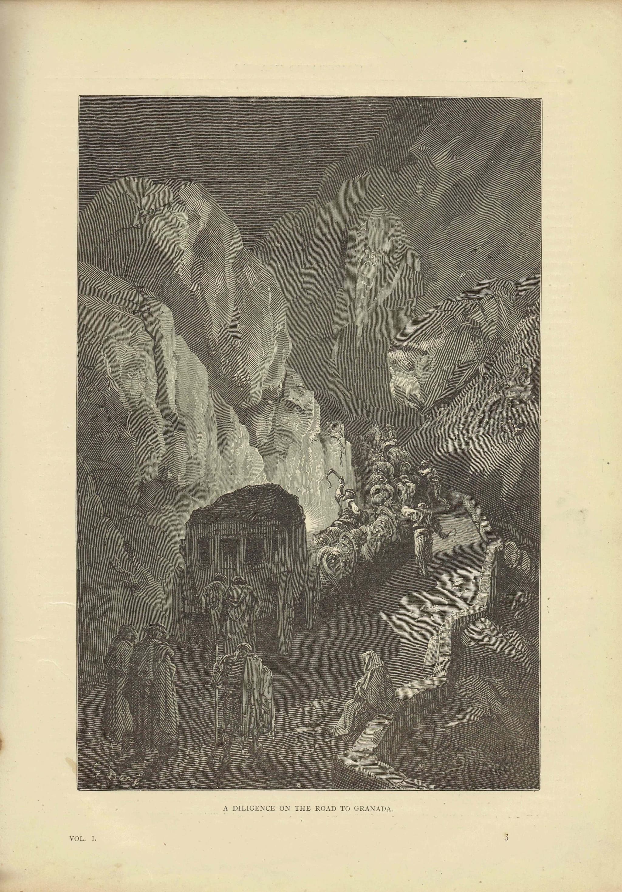 1870s Antique Granada Road Coach Travel Original Woodblock Print - Spanish Mountain Journey - Victorian Book Illustration - 8.5 x 12 in - Image 2