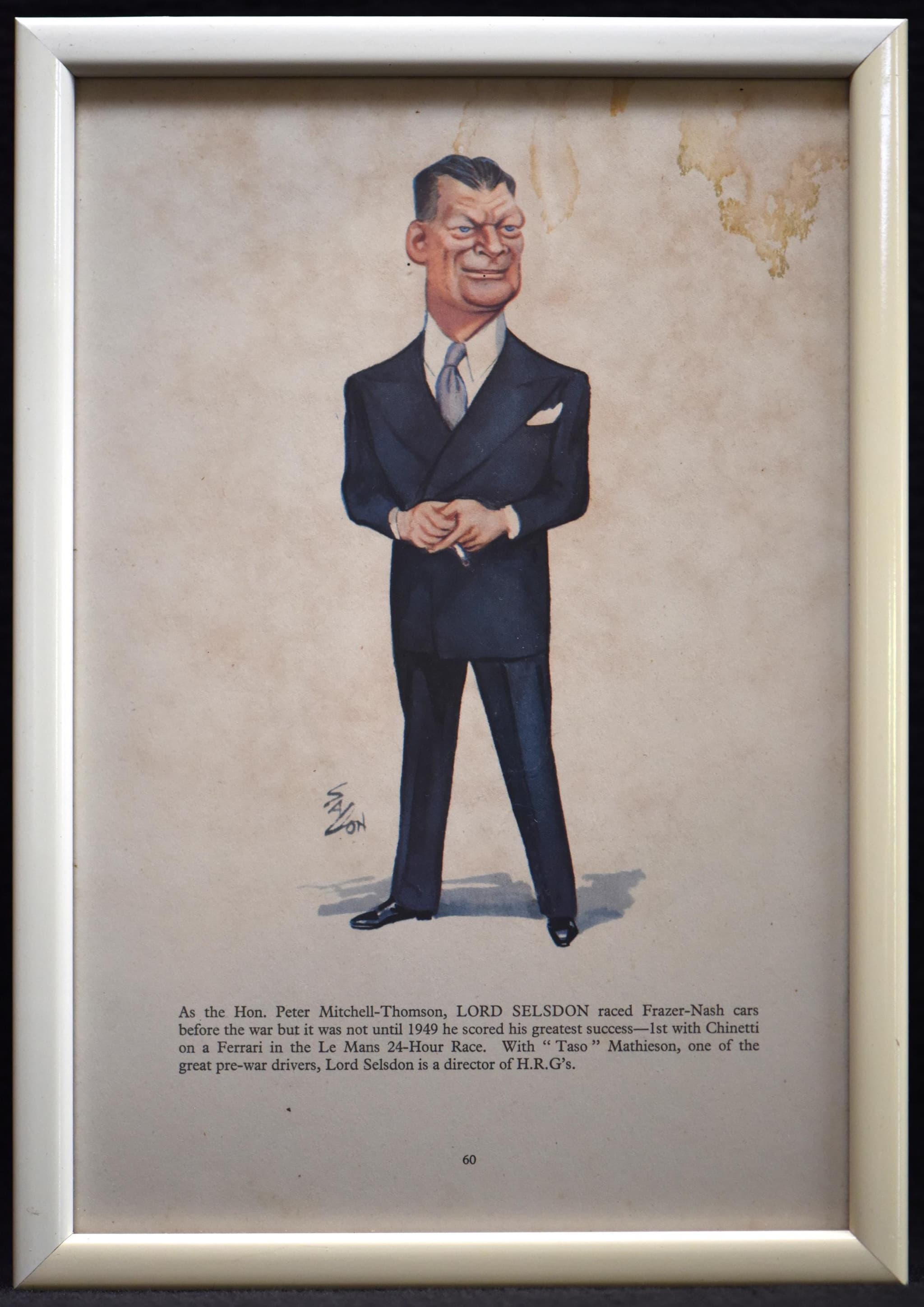 1956 Lord Selsdon Caricature Sallon Print - Le Mans 24-Hour Winner - Ferrari Racing Driver - Vintage Motorsport Illustration - 11 x 7.75 in - Image 2