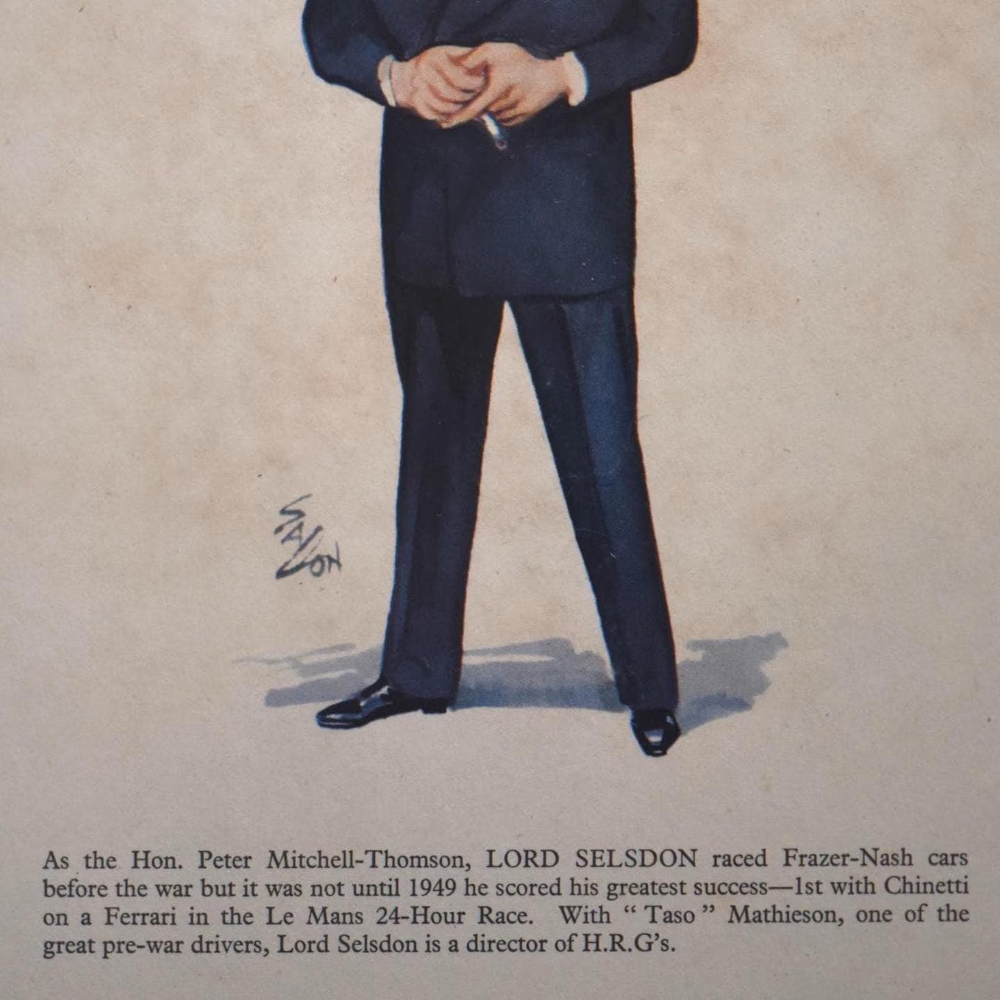 1956 Lord Selsdon Caricature Sallon Print - Le Mans 24-Hour Winner - Ferrari Racing Driver - Vintage Motorsport Illustration - 11 x 7.75 in - Image 3