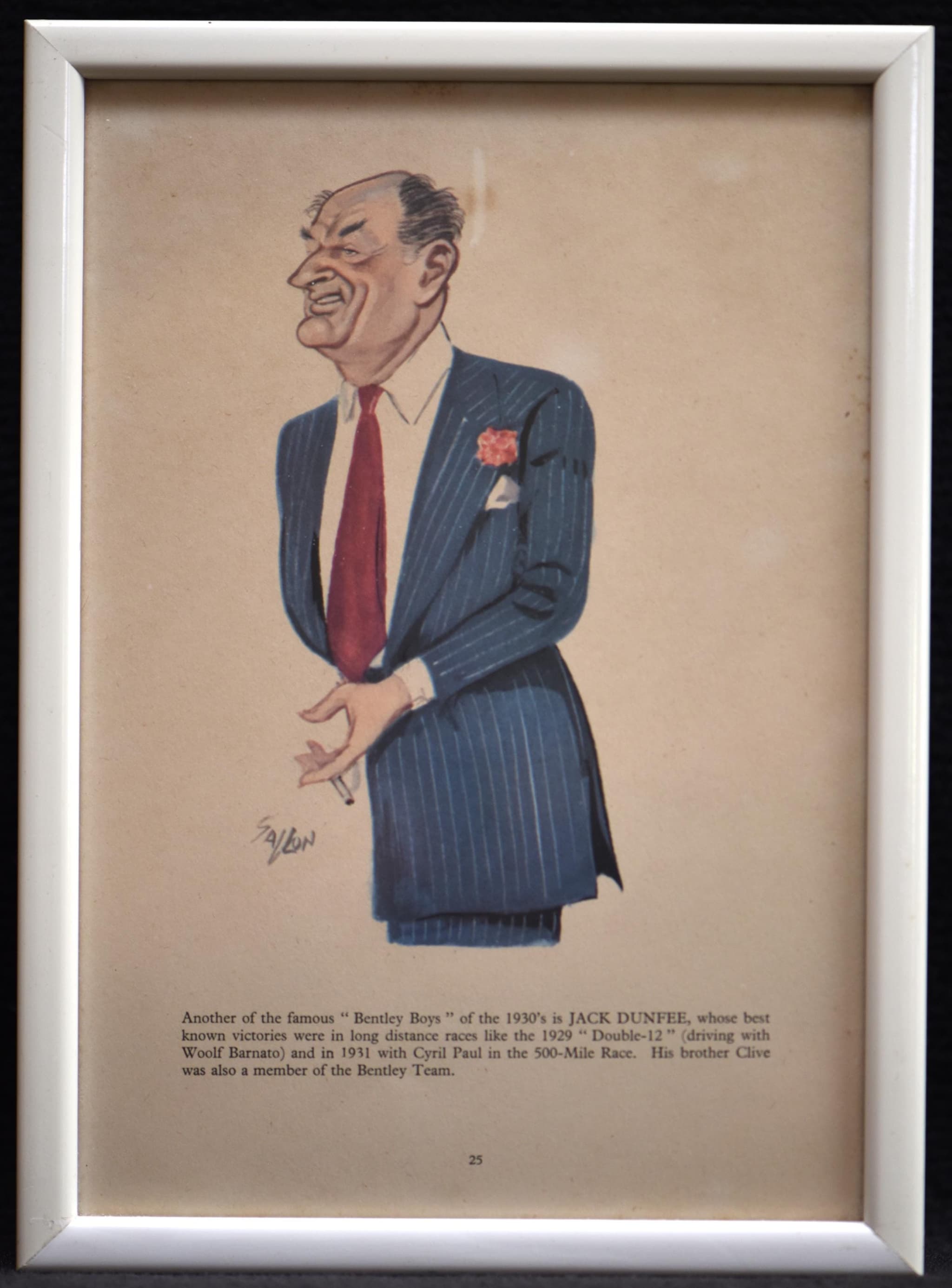 1956 Jack Dunfee Bentley Boys Caricature by Sallon Print - Vintage Racing Memorabilia - Famous Motorsport Driver Portrait - 11 x 7.75 in - Image 2