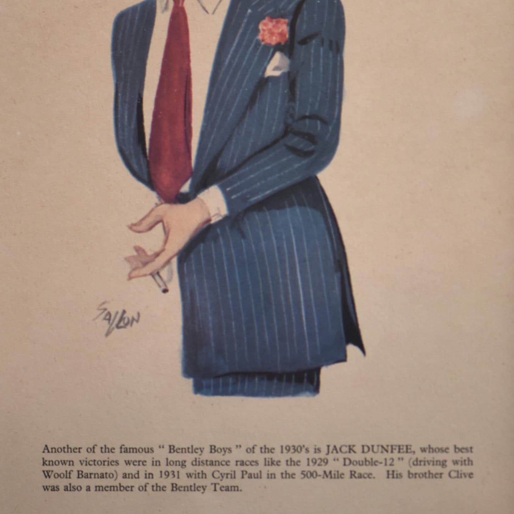 1956 Jack Dunfee Bentley Boys Caricature by Sallon Print - Vintage Racing Memorabilia - Famous Motorsport Driver Portrait - 11 x 7.75 in - Image 3