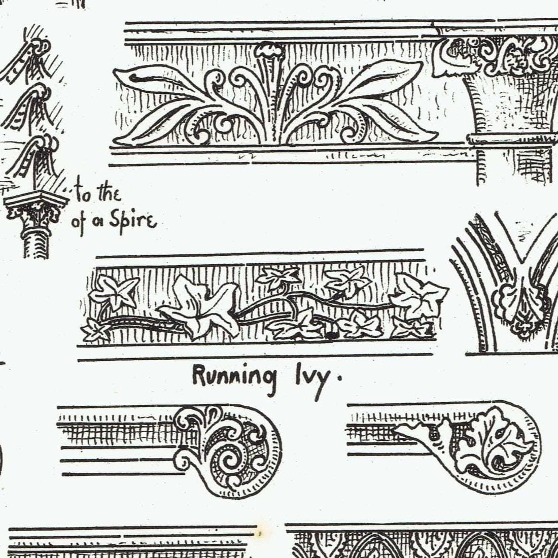 1898 Stone Carving Salisbury Worcester Cathedrals 3 Caps from Choir Architectural Print - Fullerton - Building Illustration - 8 x 10.75 in - Image 4