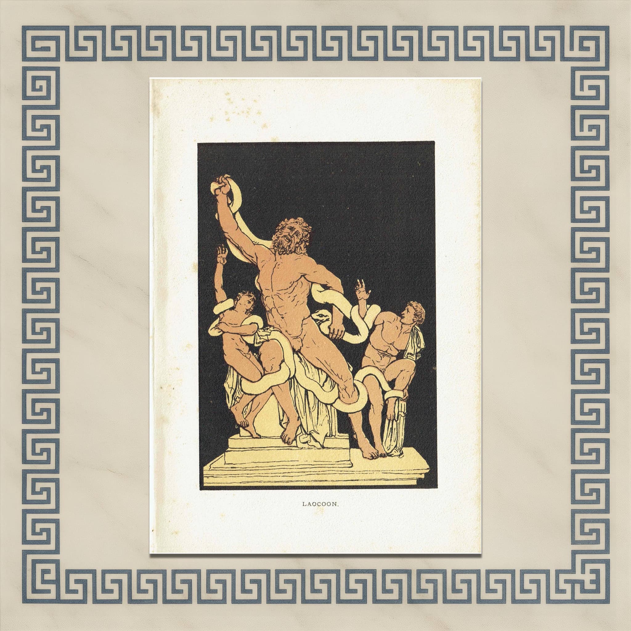 1879 Laocoon Sculpture - Original Antique Print By Pinelli - Stories From Virgil Classical Mythology Roman Art - 5 x 7.5 in