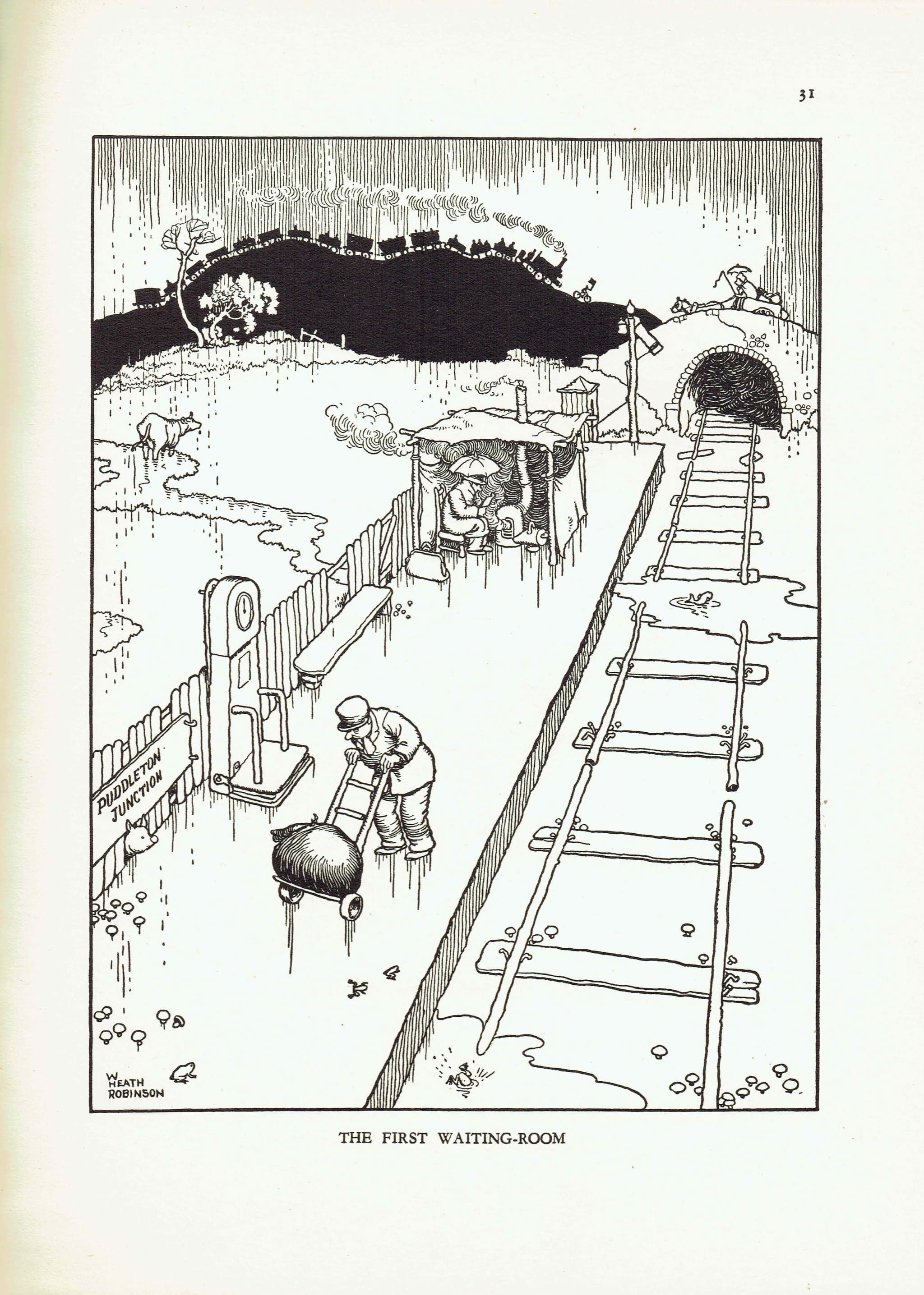 1935 Railway Humour - Original Vintage Print By Heath Robinson - Great Western Railway Centenary Cartoon Satire - 7 x 9.5 in - Image 2