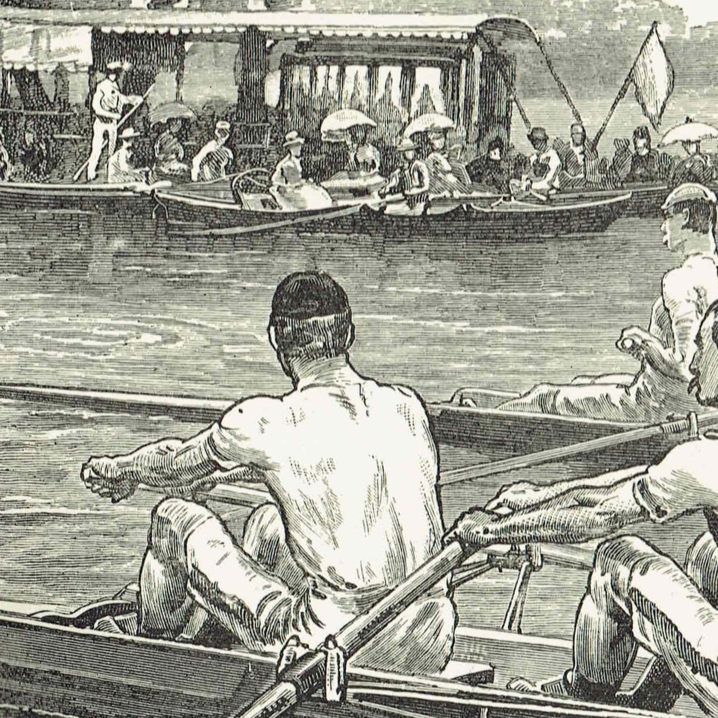 1890 Pair Oars An Imminent Foul - Original Antique Engraving By Dadd - Victorian Rowing Race River Sport Badminton Library - 7 x 4.75 in - Image 4