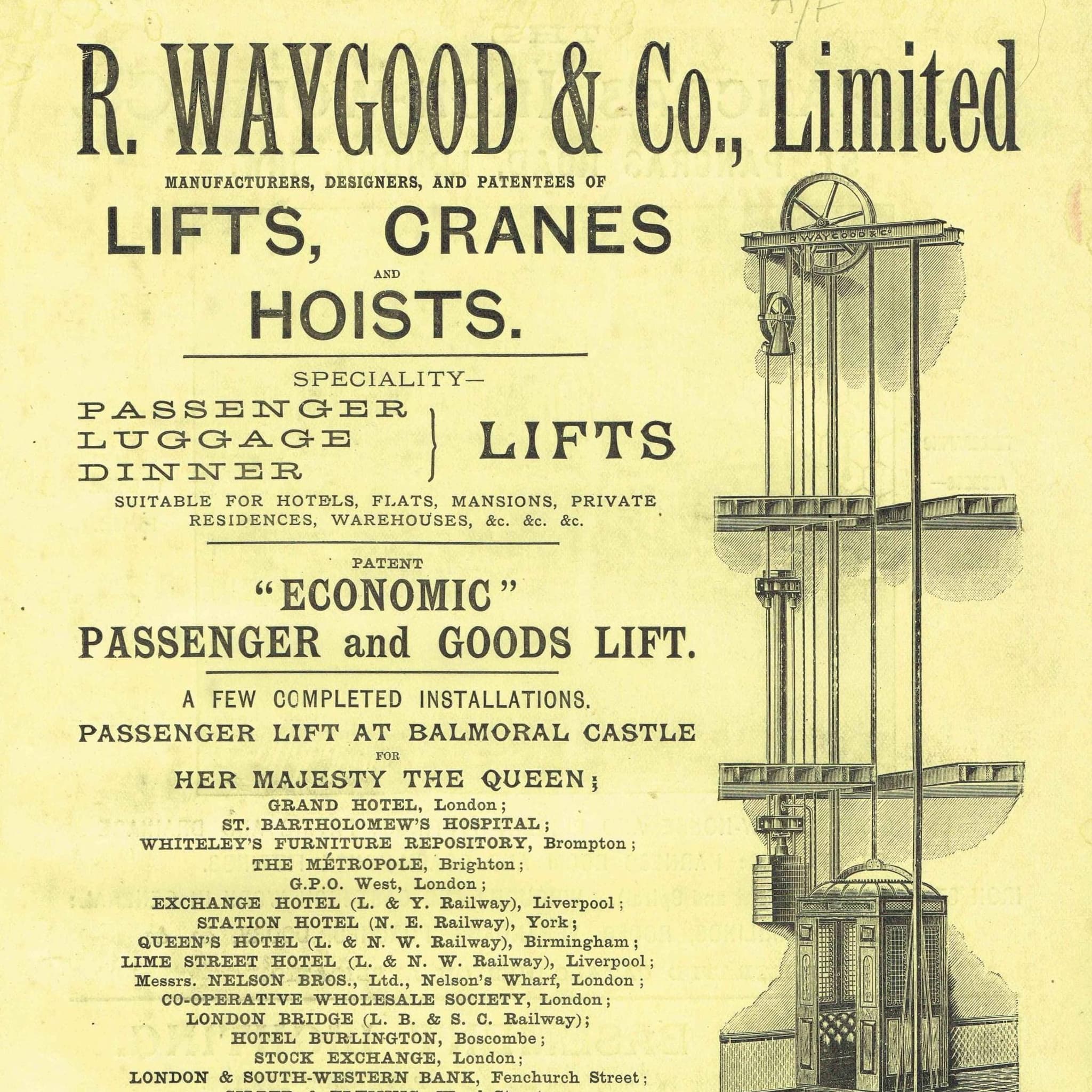 1898 Cranes, Hoists, Lifts, Ironworks Architectural Advertisement Print - W Fullerton - Building Illustration - 8 x 10.75 in - Image 1