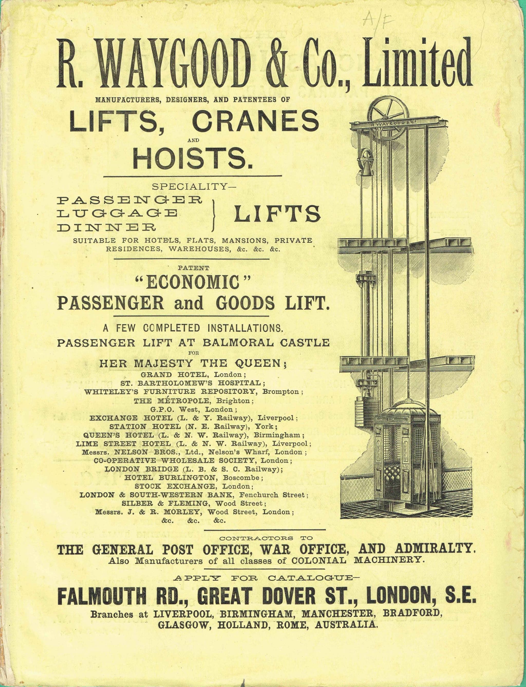1898 Cranes, Hoists, Lifts, Ironworks Architectural Advertisement Print - W Fullerton - Building Illustration - 8 x 10.75 in - Image 2