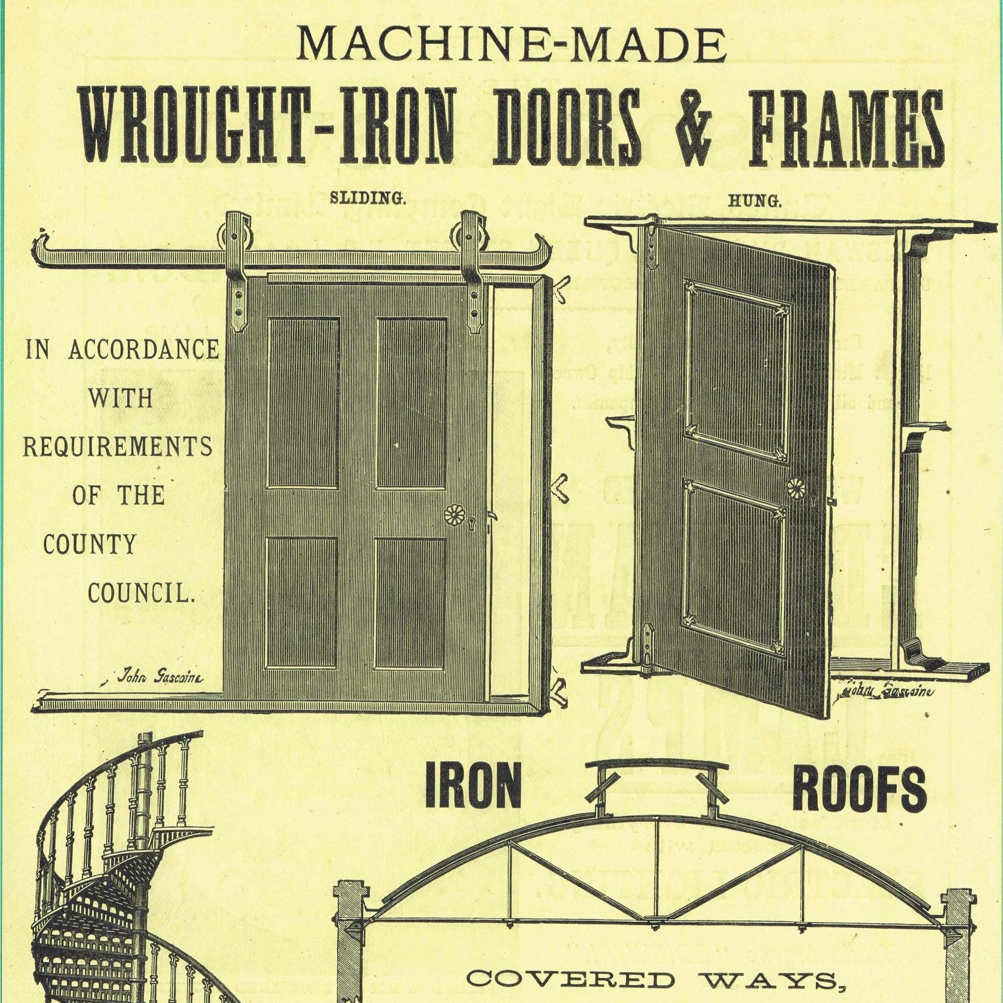 1898 Wrought Iron Doors Frames Print - St Pancras Iron Works, Spiral Stairs, Iron Roofs & Ediswan Lamps - Antique Plate - 8 x 10.75 in - Image 1
