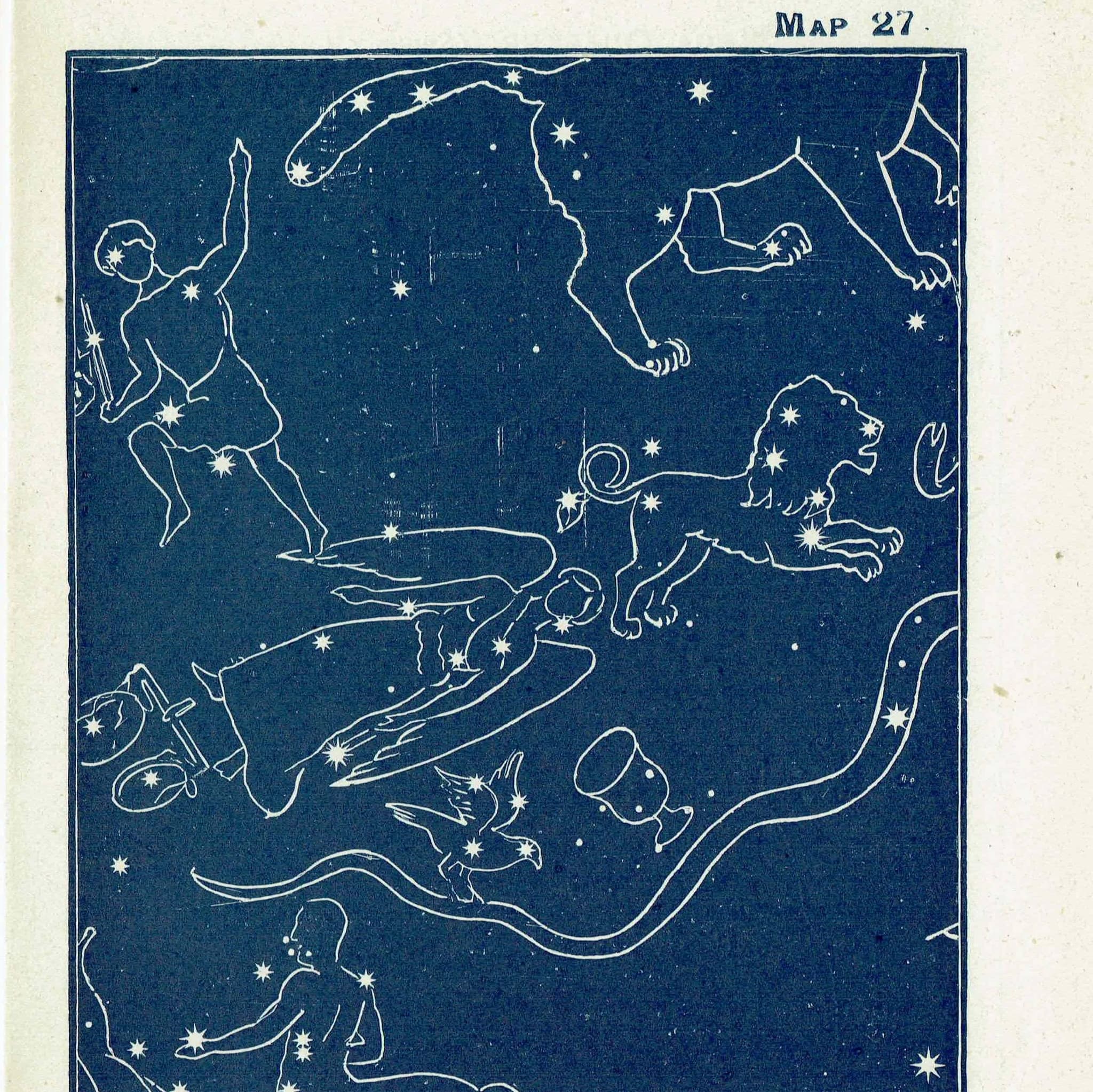 1944 Original Plough Quarter Spring Constellation Figures Print - Vintage Star Atlas - Celestial Navigation Map - 4 x 6 in - Image 3