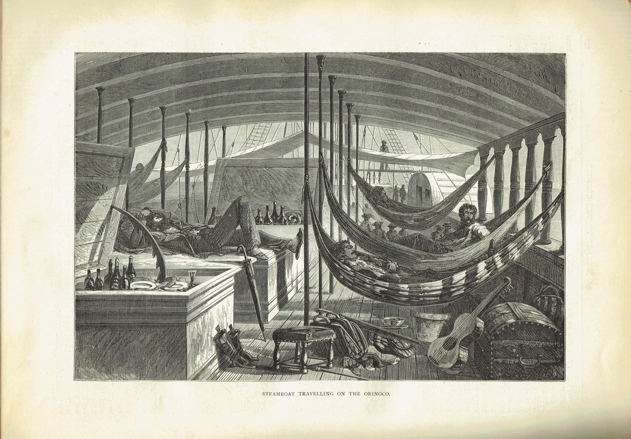 1870s Original Victorian Steamboat Interior Woodblock Print - Orinoco River Travel - Antique Book Illustration - 12 x 8.5 in - Image 2