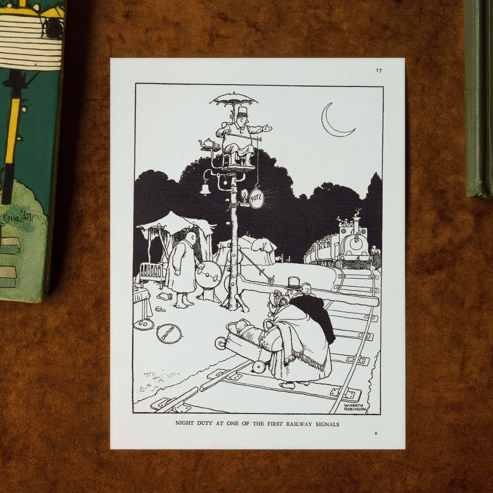 1935 Railway Signals Cartoon - Original Vintage Print By Heath Robinson - Great Western Railway Centenary Humour - 7 x 9.5 in - Image 1