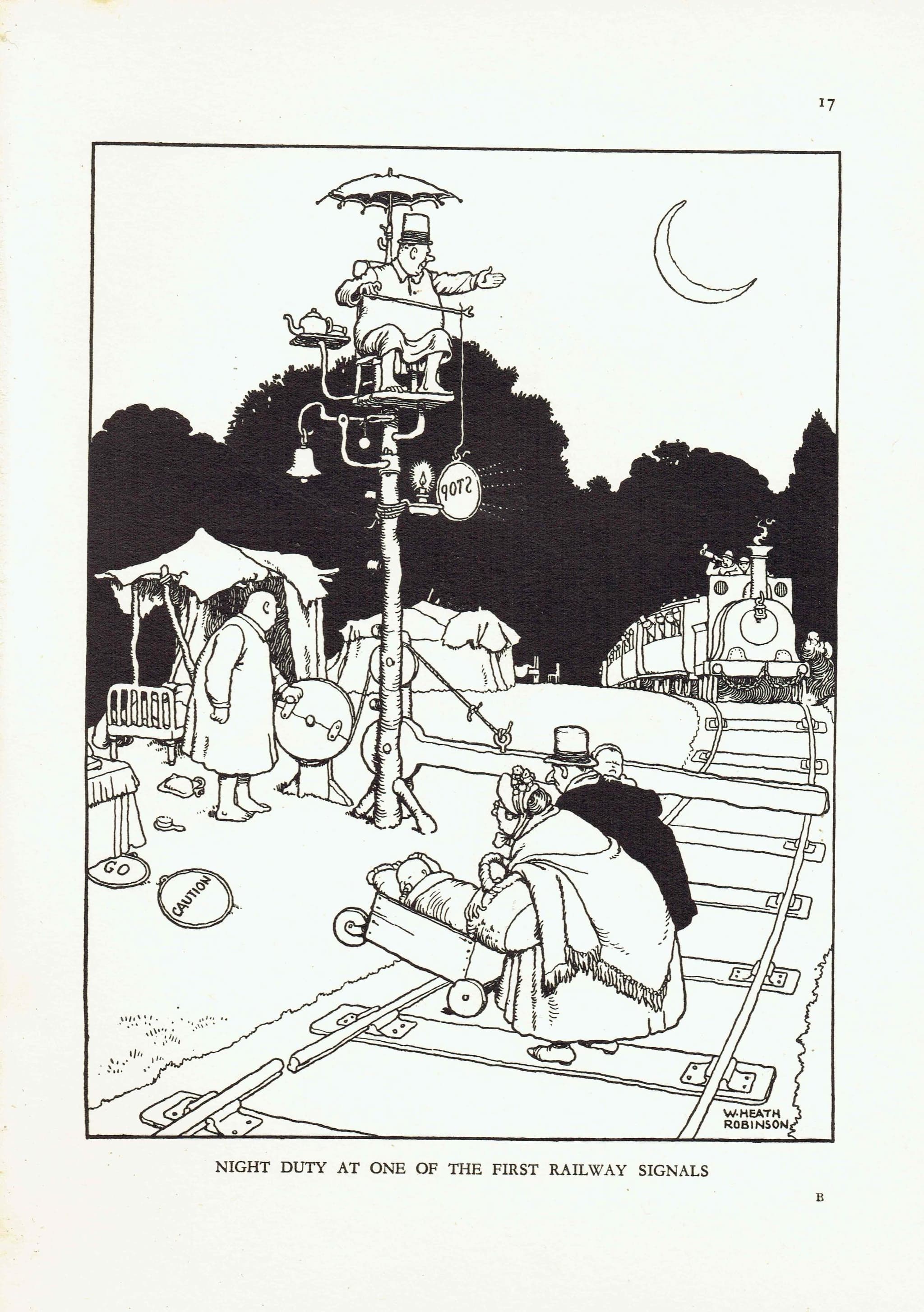 1935 Railway Signals Cartoon - Original Vintage Print By Heath Robinson - Great Western Railway Centenary Humour - 7 x 9.5 in - Image 2