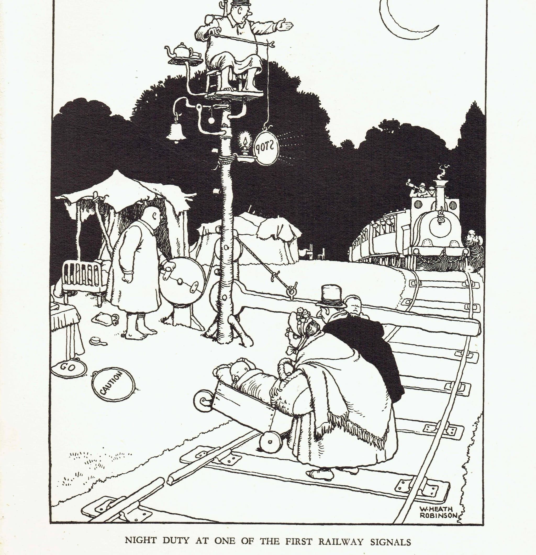 1935 Railway Signals Cartoon - Original Vintage Print By Heath Robinson - Great Western Railway Centenary Humour - 7 x 9.5 in - Image 4