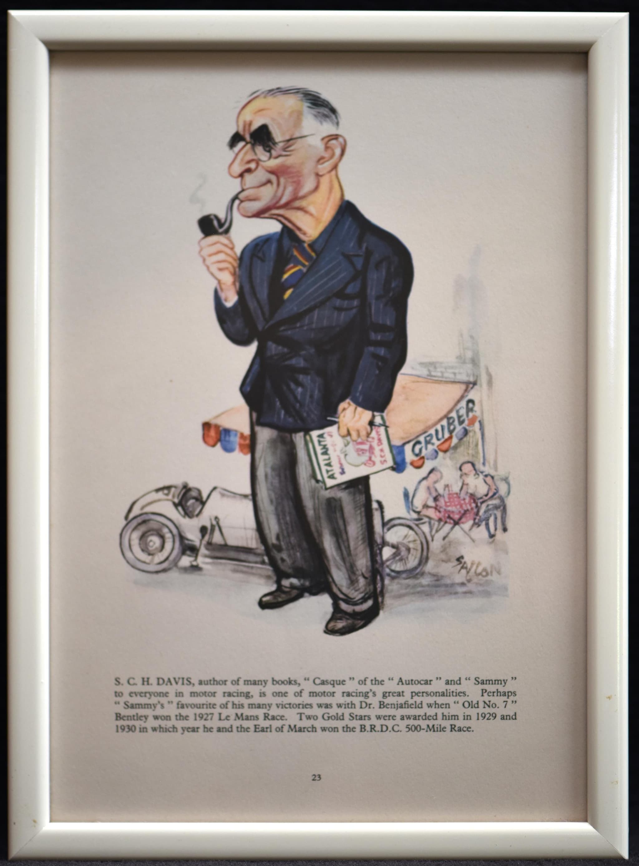 1956 S.C.H. Davis Racing Caricature by Sallon Print - Sammy Davis Autocar Journalist - Le Mans Bentley Winner - Sallon Art - 11 x 7.75 in - Image 2