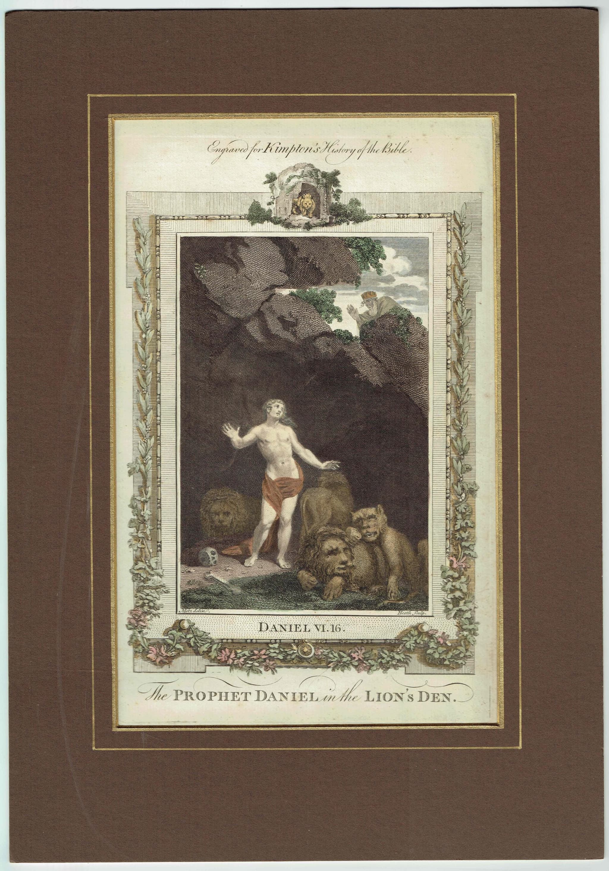 1790 - The Prophet Daniel in the Lion's Den - Original Print - Biblical Illustration - plate size 11 x 6.75 inches - Image 2