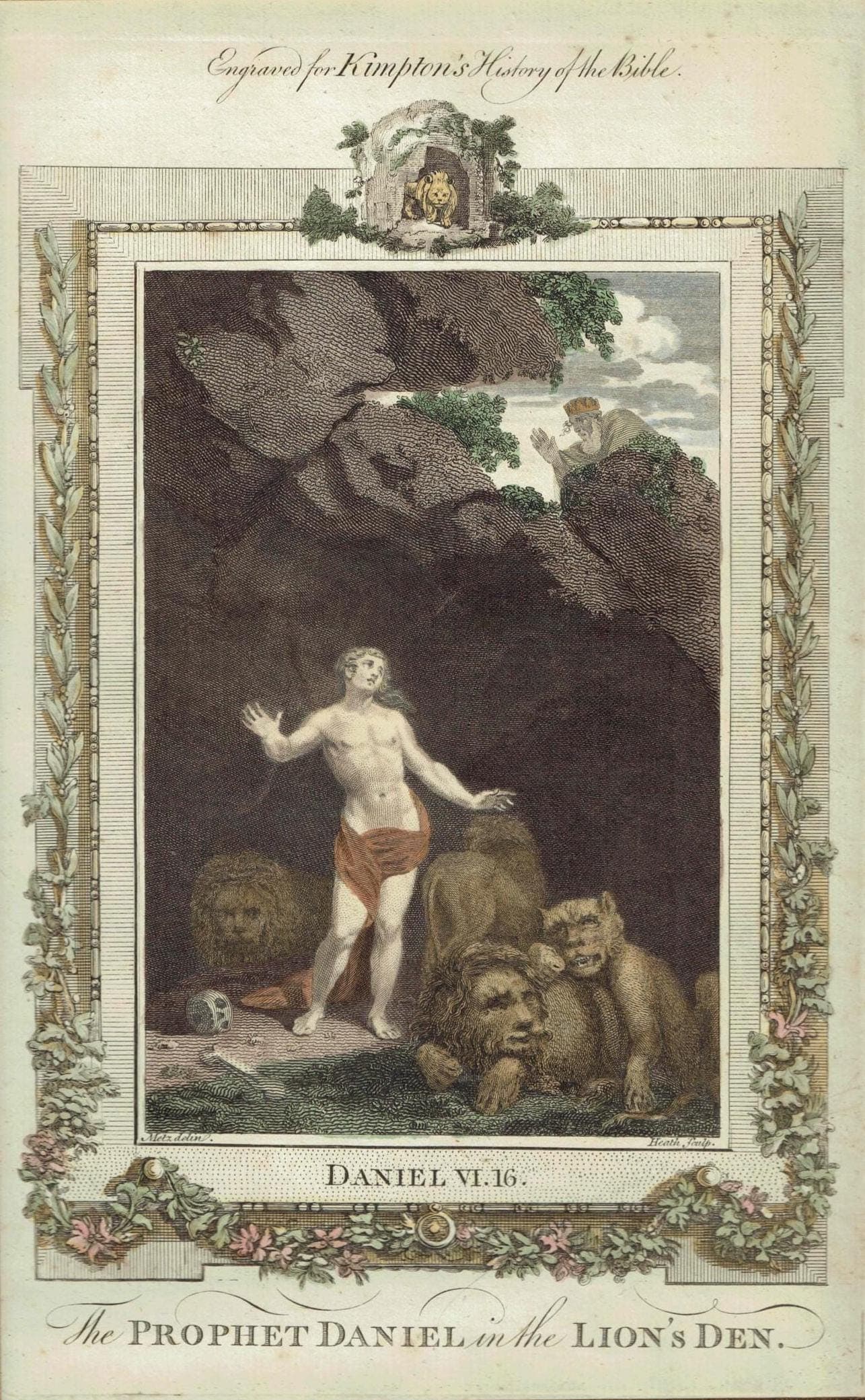 1790 - The Prophet Daniel in the Lion's Den - Original Print - Biblical Illustration - plate size 11 x 6.75 inches - Image 3