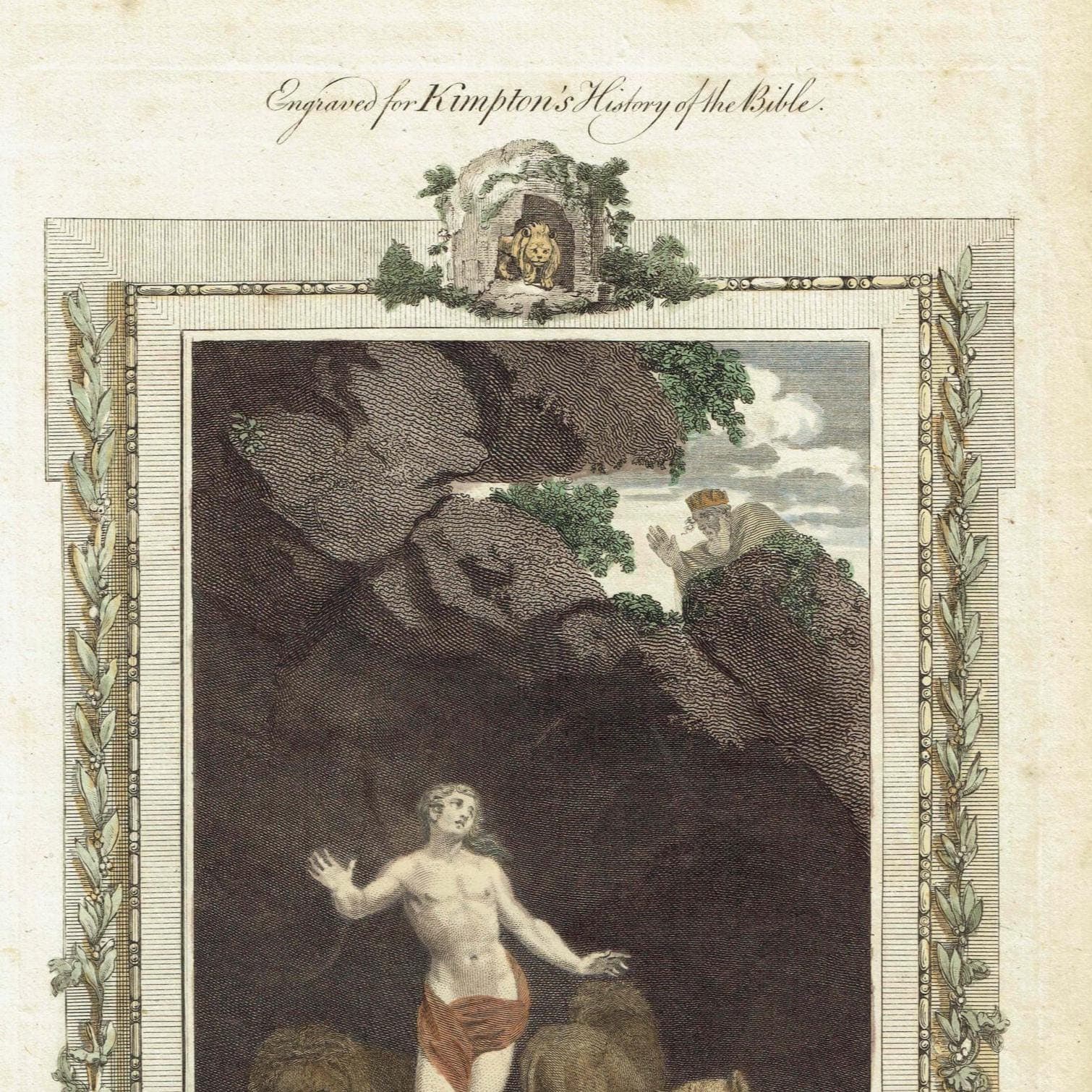 1790 - The Prophet Daniel in the Lion's Den - Original Print - Biblical Illustration - plate size 11 x 6.75 inches - Image 4