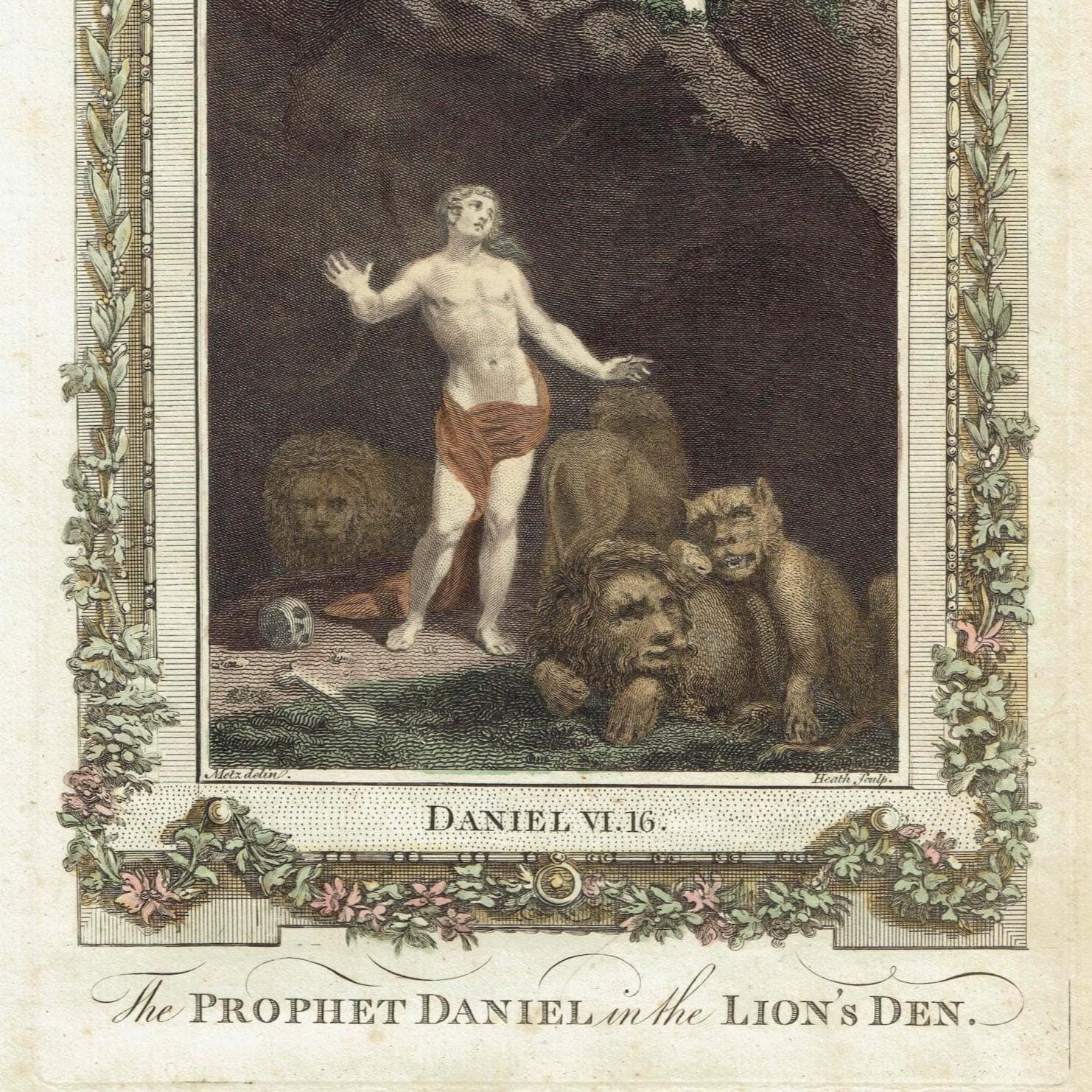 1790 - The Prophet Daniel in the Lion's Den - Original Print - Biblical Illustration - plate size 11 x 6.75 inches - Image 5