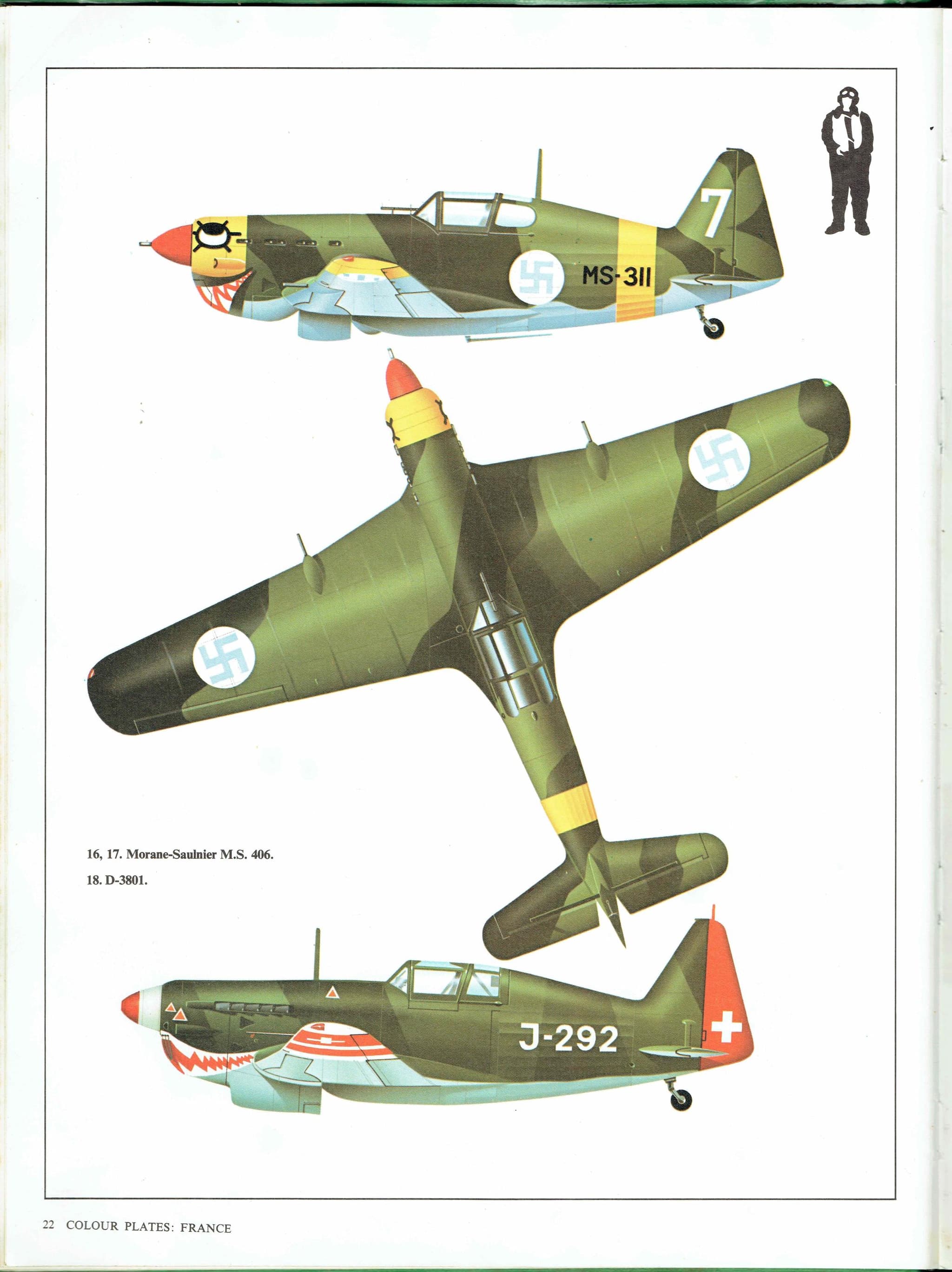 1985 - Breguet Bre 695 AB2 & Potez 630 C3 Vintage WWII French Aircraft Print - Morane-Saulnier MS.406 D-3801 Fighters - 8 x 10.75 in - Image 6