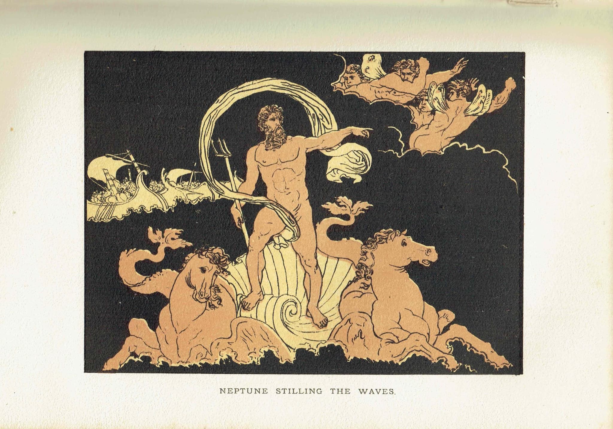 1879 Neptune Stilling Waves - Original Antique Print By Pinelli - Stories From Virgil Roman Mythology Classical Art - 7.5 x 5 in - Image 2