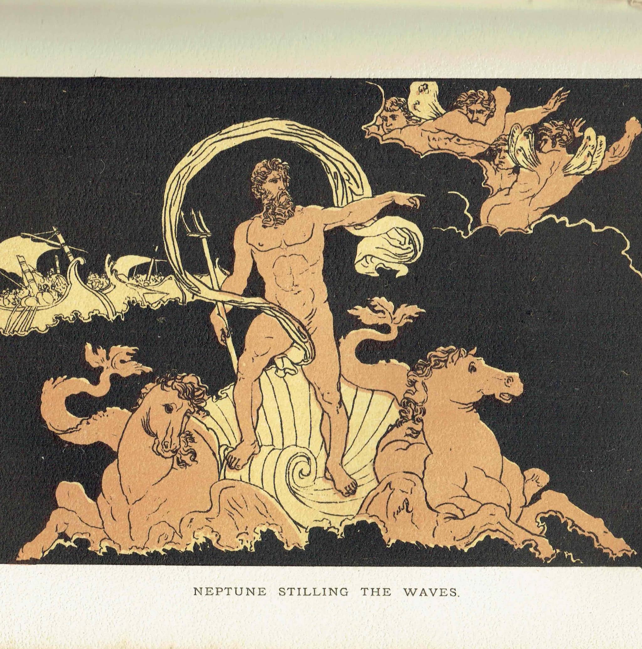 1879 Neptune Stilling Waves - Original Antique Print By Pinelli - Stories From Virgil Roman Mythology Classical Art - 7.5 x 5 in - Image 3