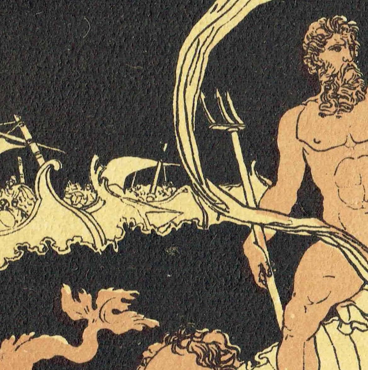 1879 Neptune Stilling Waves - Original Antique Print By Pinelli - Stories From Virgil Roman Mythology Classical Art - 7.5 x 5 in - Image 4