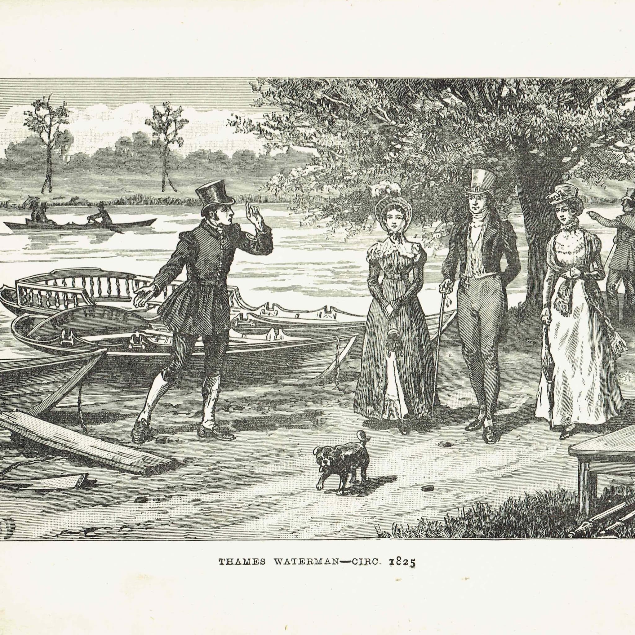 1891 Thames Waterman c.1825 - Original Antique Engraving By Dadd - Victorian River London Rowing Boating History - 7 x 4.75 in