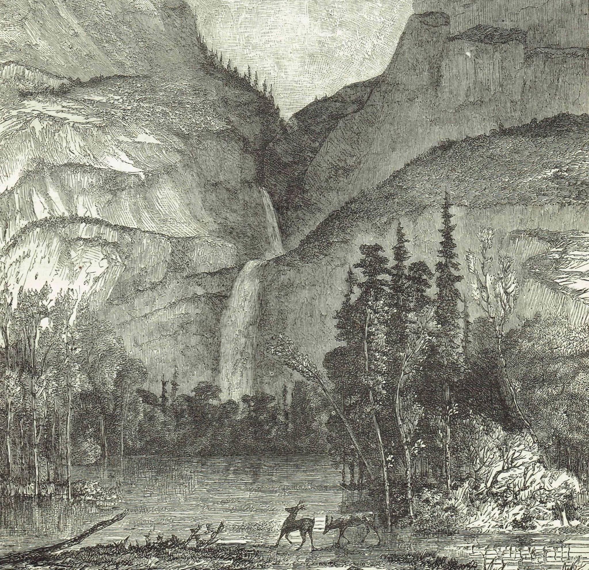 1870s Yosemite Waterfall - Grand Cascade Mountain Landscape - Victorian Original Woodblock Print - 8.5 x 12 in - Image 3