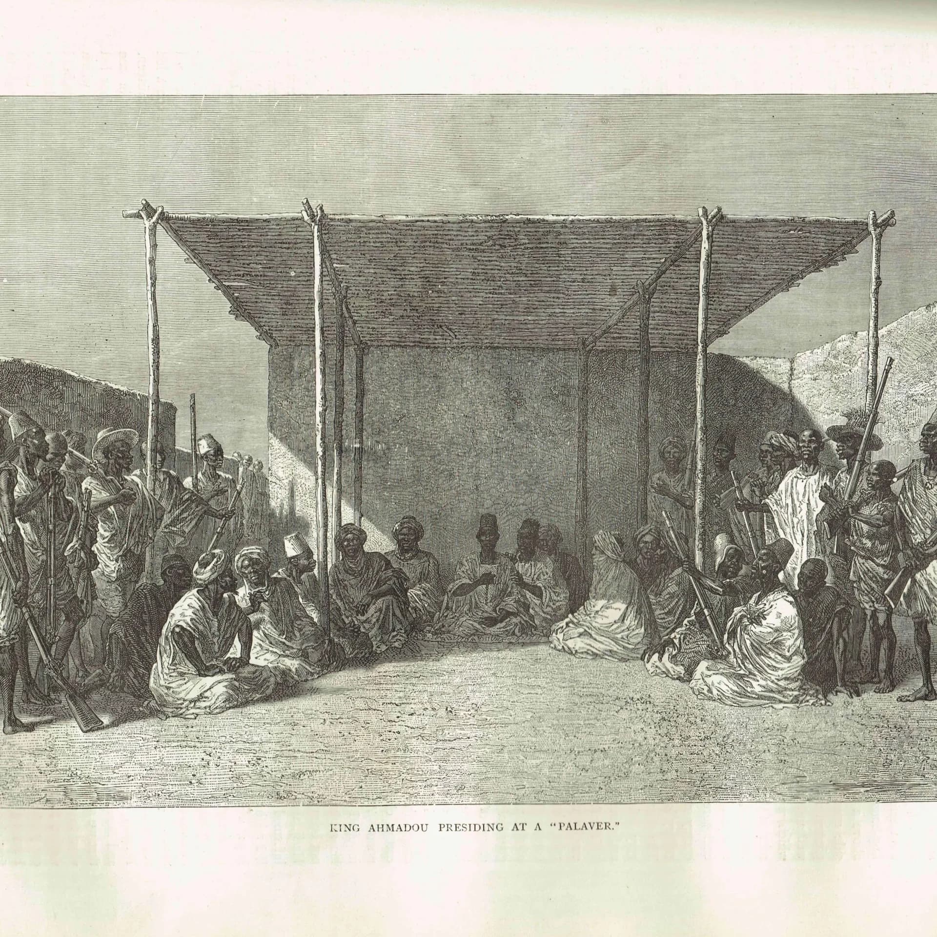 1871 King Ahmadou Presiding at a Palaver - Antique Print - Illustrated Travels West Africa Portrait - 11.5 x 8 in