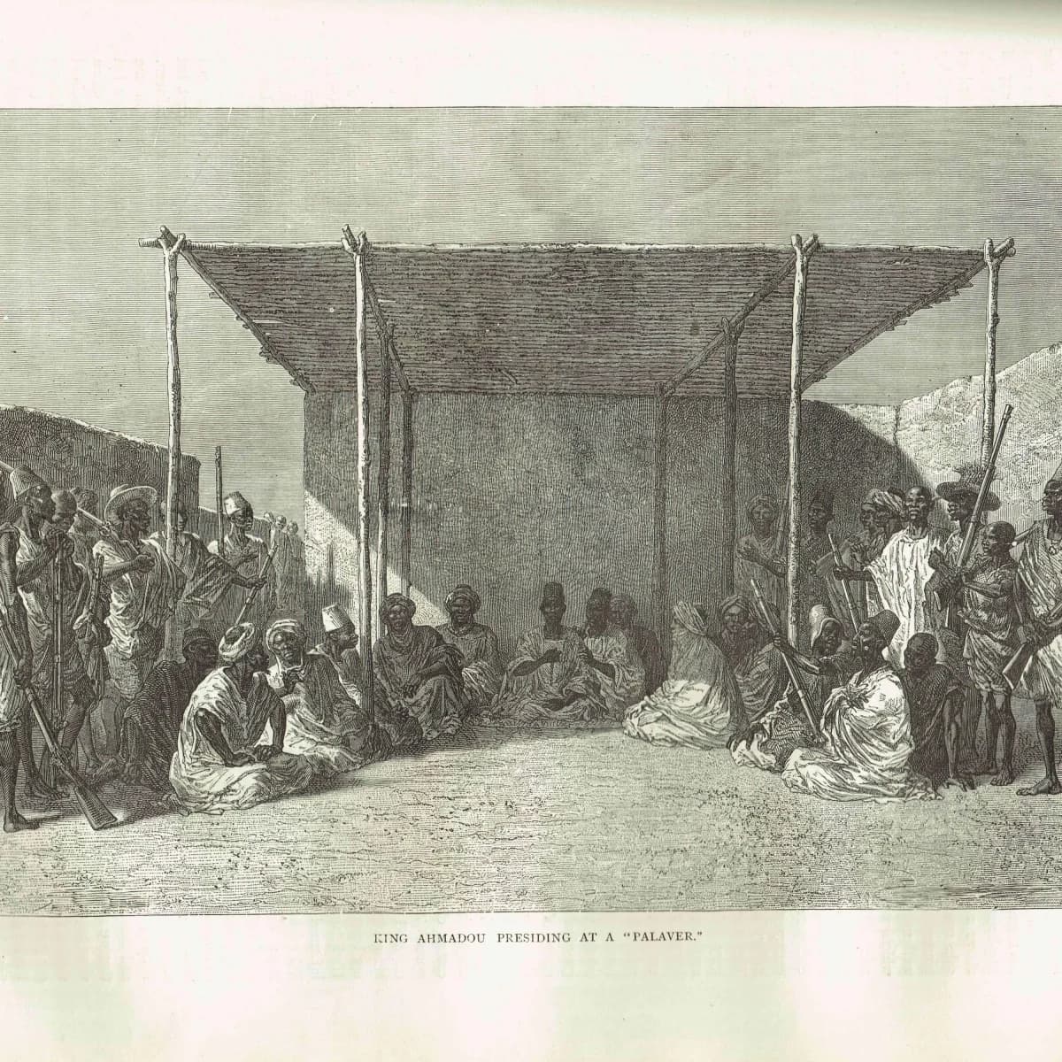 1871 King Ahmadou Presiding at a Palaver - Antique Print - Illustrated Travels West Africa Portrait - 11.5 x 8 in