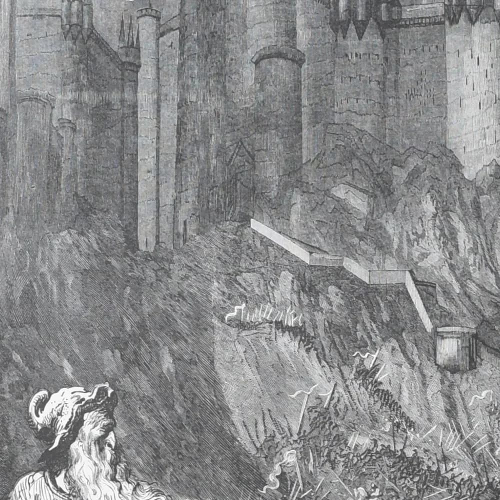 1866 Gustave Doré Legend Of The Wandering Jew Battle Scene Plate 9 - Original Antique Engraving - Gothic Medieval Christian - 14 x 20 in