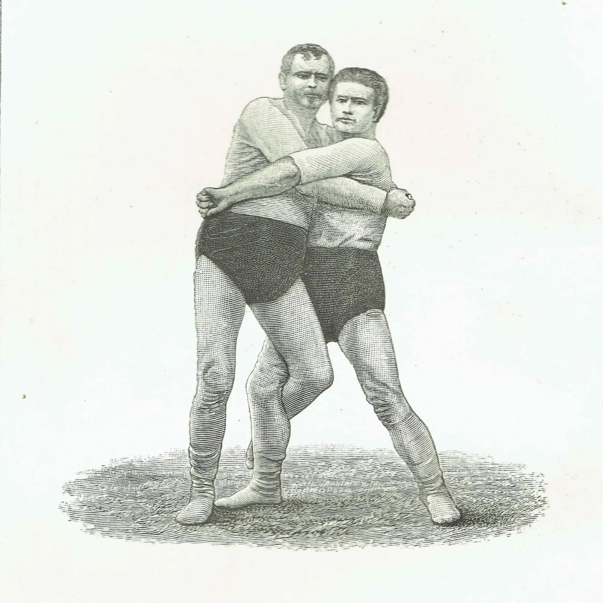 1889 The Hank Wrestling Hold - Original Antique Engraving - Badminton Library Sports Technique Victorian Athletic Study - 5 x 7 in