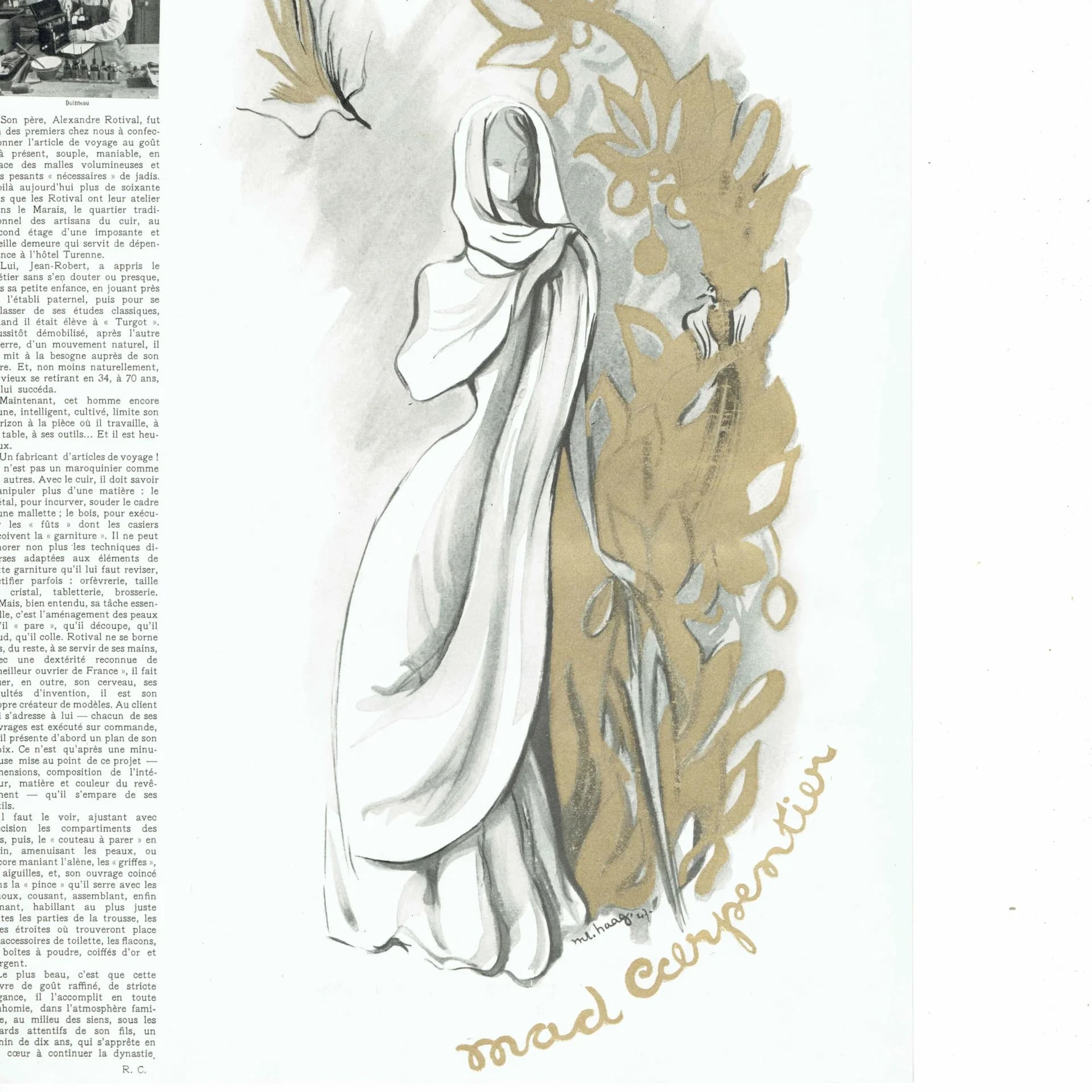 1947 Lesur Textile Ad - Original Vintage Print By Nathan - Haute Couture - Mad Carpentier - Soleils Paris Fashion Art - 8.5 x 12.5 in