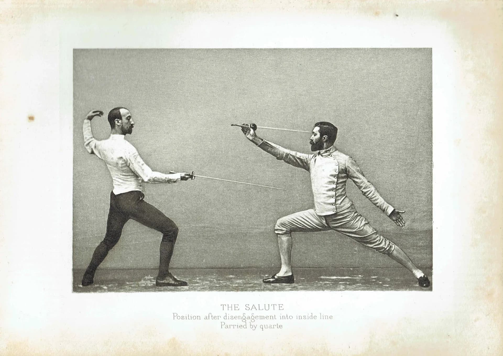 1889 The Salute Fencing Position - Original Antique Engraving - Badminton Library Victorian Sports Martial Arts - 7 x 5 in