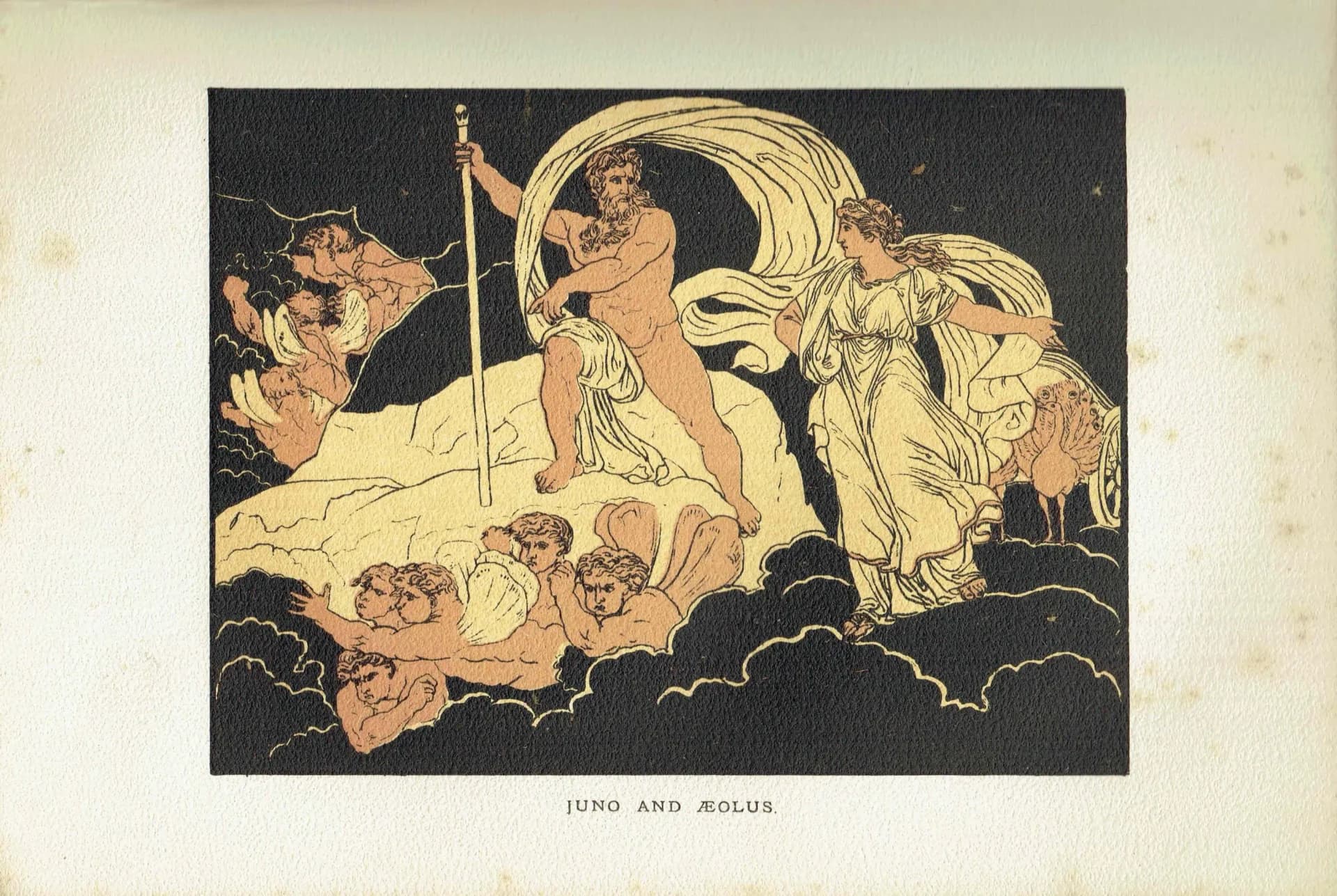 1879 Juno and Aeolus - Original Antique Print By Pinelli - Roman Mythology Virgil Classical Literature Gods - 7.5 x 5 in