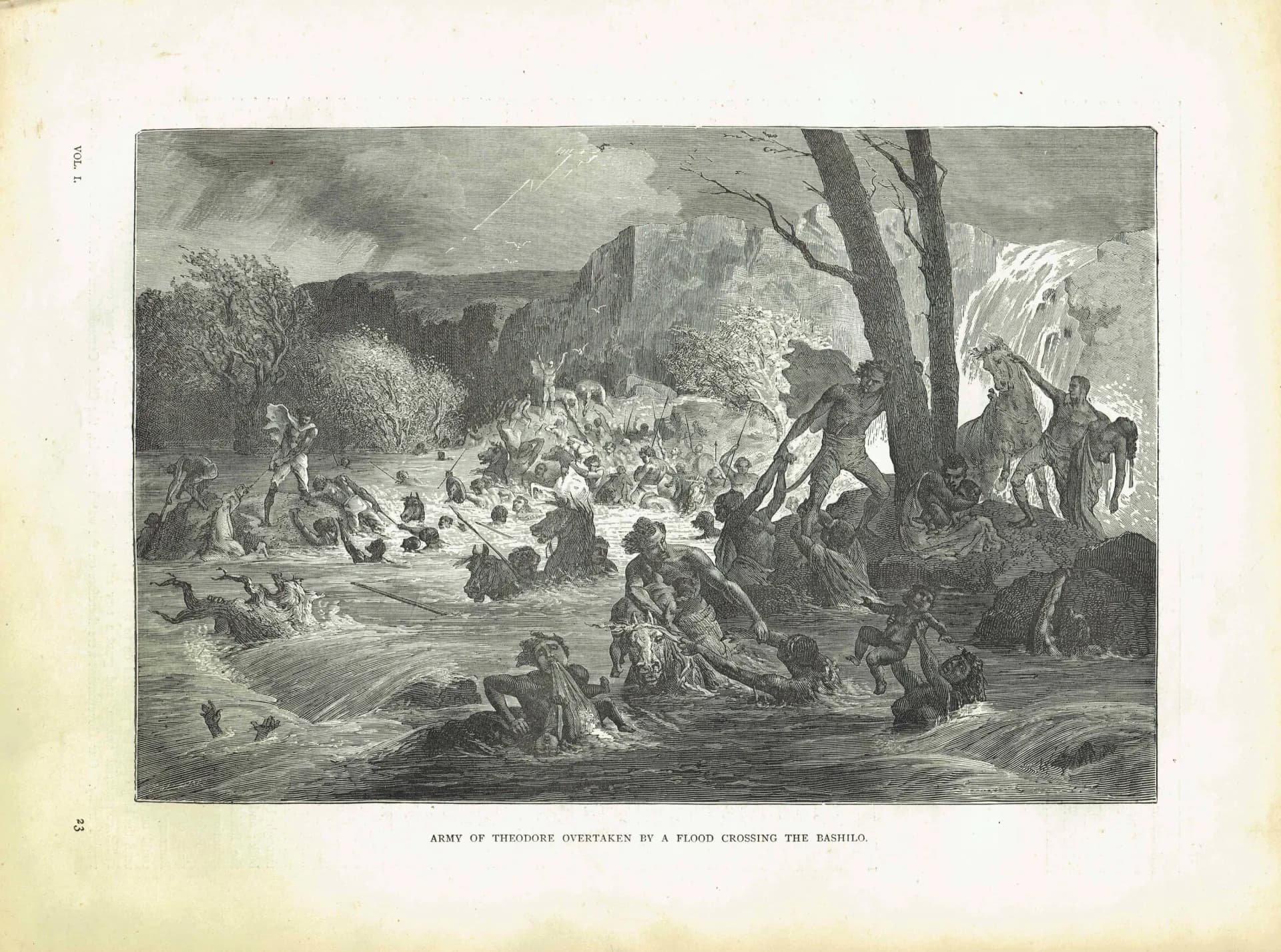 1869 Army of Theodore Crossing Bashilo River - Original Antique Print - Sudan Military History Victorian Exploration Africa - 11.75 x 8.7...