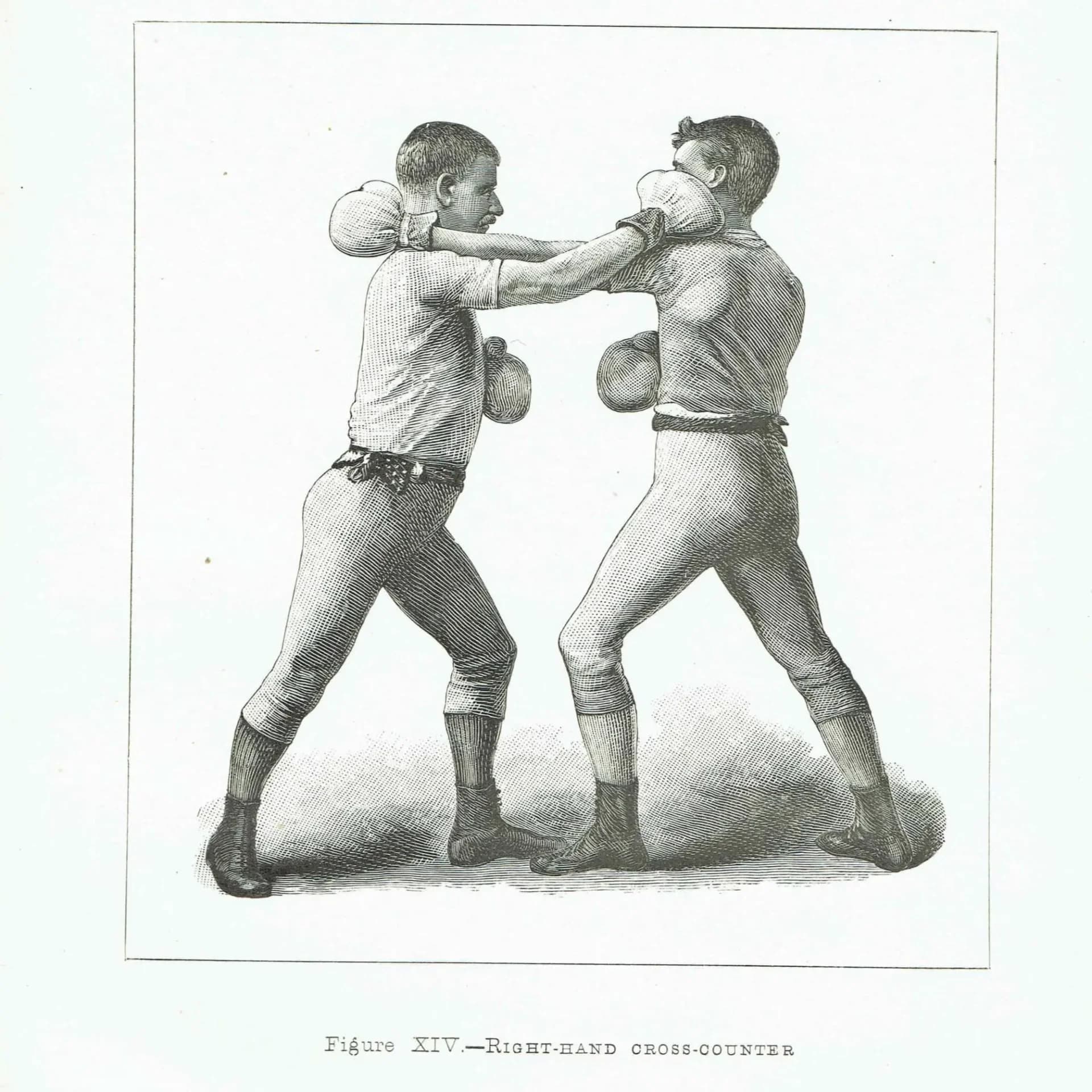1889 Right-Hand Cross-Counter - Original Antique Boxing Print - Badminton Library Victorian Sports Pugilism Technique - 5 x 7 in