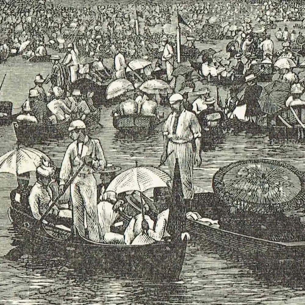 1891 General view of Henley Regatta - Original Antique Engraving By Dadd - Victorian Rowing River Scene Boating Sport - 7 x 4.75 in