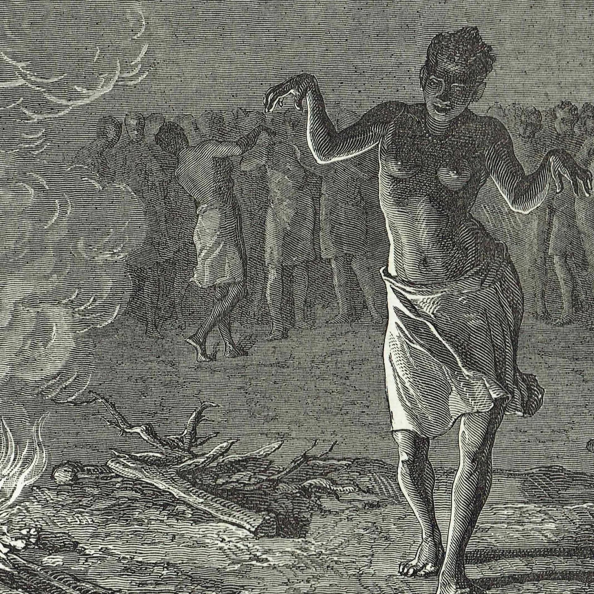 1871 Malinké Tribe Dance - Antique Engraving - West Africa Firelight Ceremony from Illustrated Travels edited by HW Bates 11.5 x 8 in