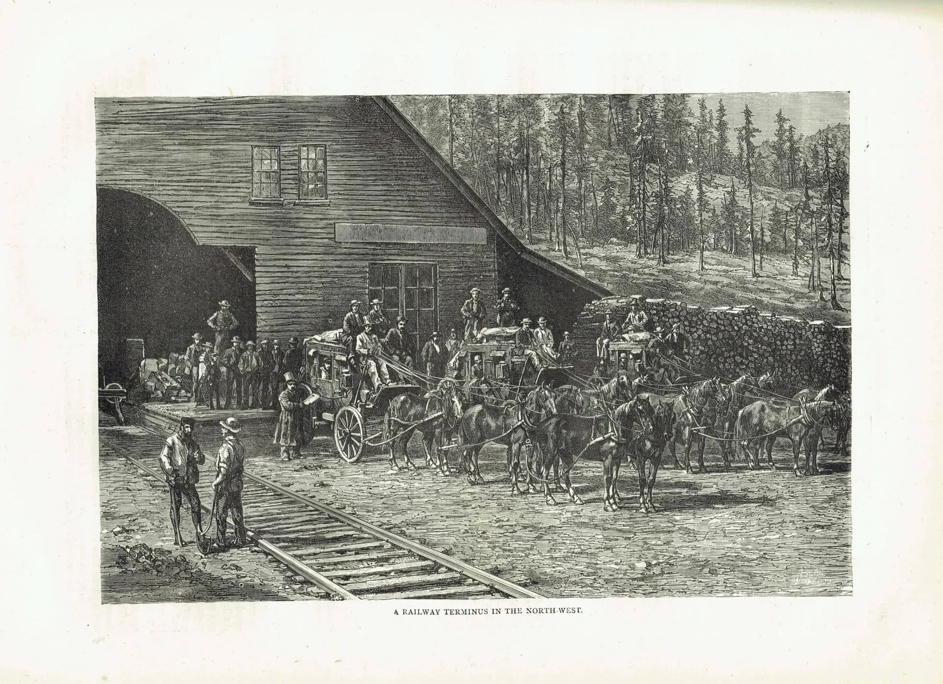 1875 Railway Terminus in the North-West - Antique Engraving - Illustrated Travels Victorian American Frontier History - 11.5 x...