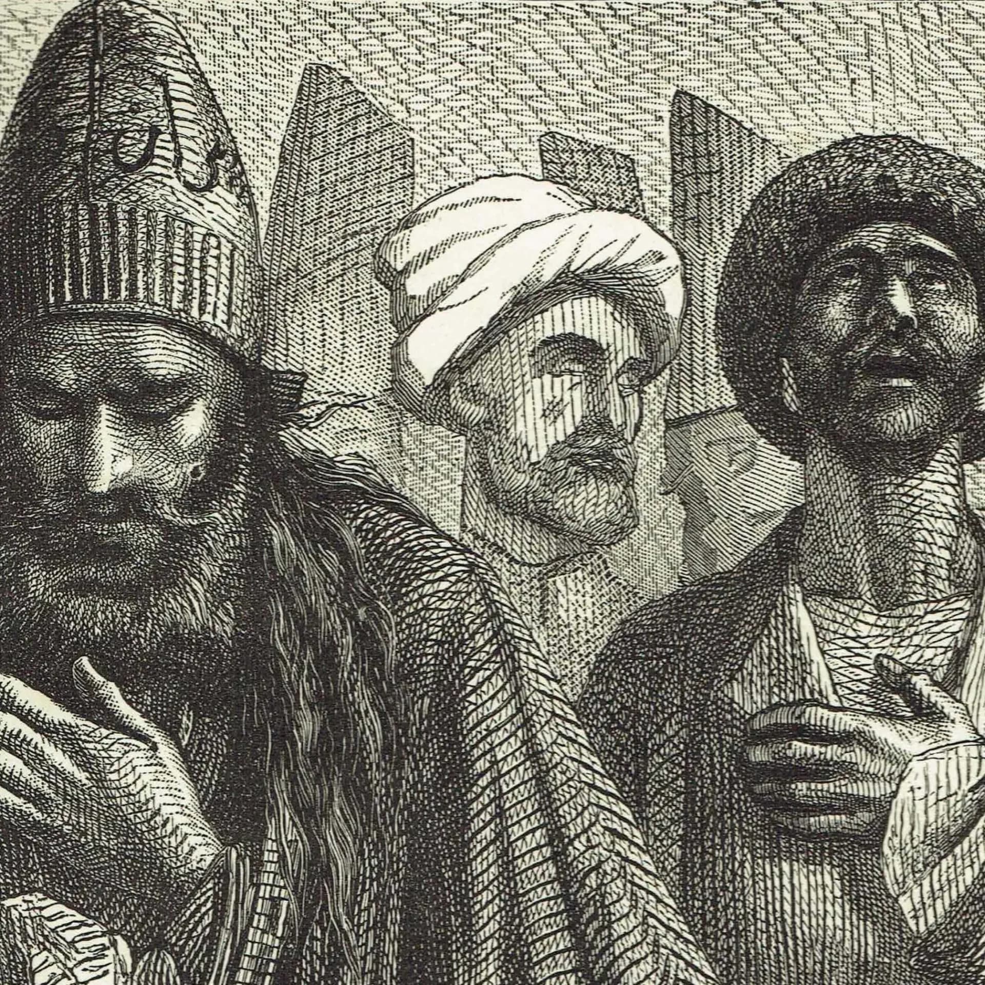 1870s Dervish & Penitent Russian Georgia - Antique Woodblock Print - Victorian Travel Portrait - 8 x 11.5 in